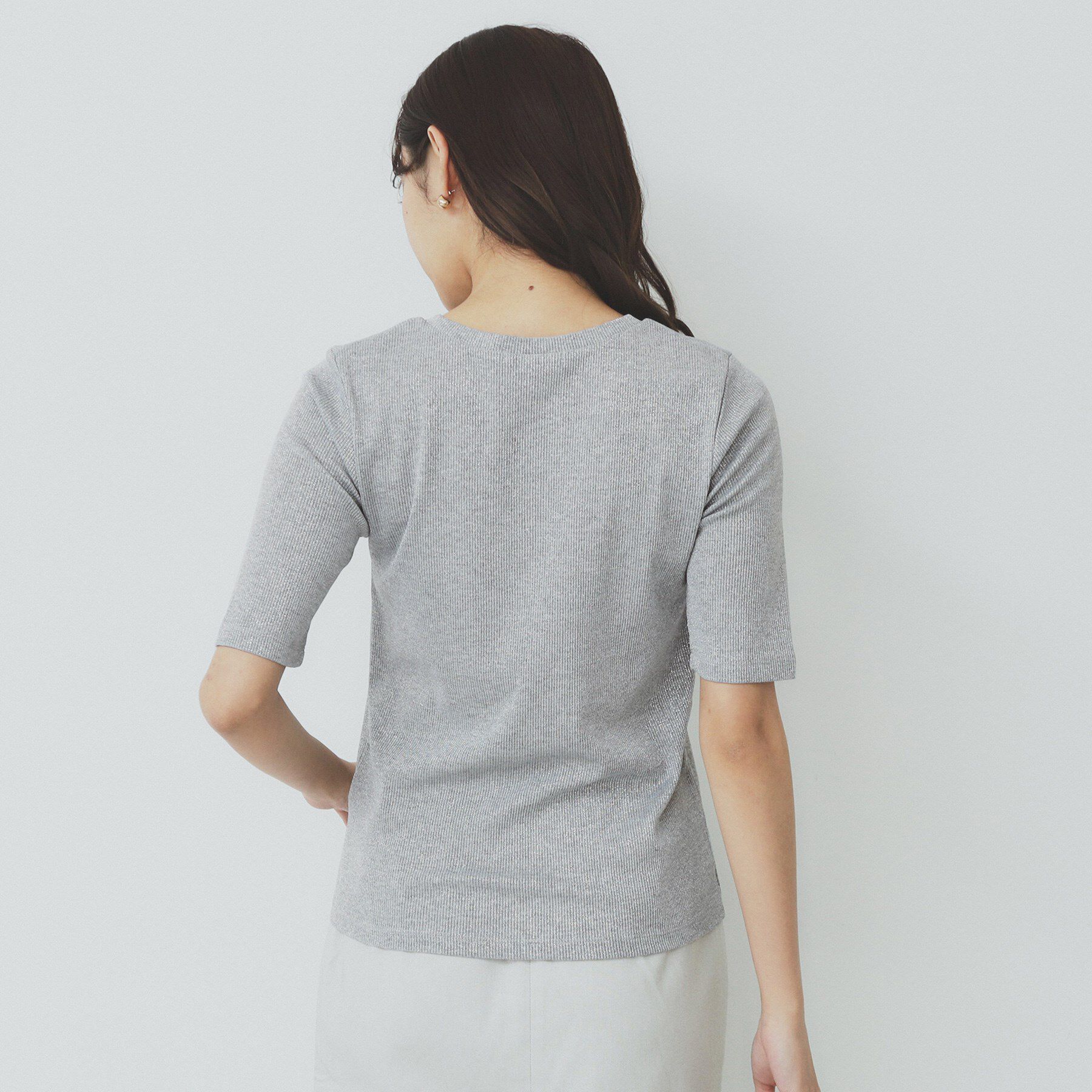 index「ラメリブクルーネックトップス【洗濯機洗い可】」|Tシャツ・カットソー|