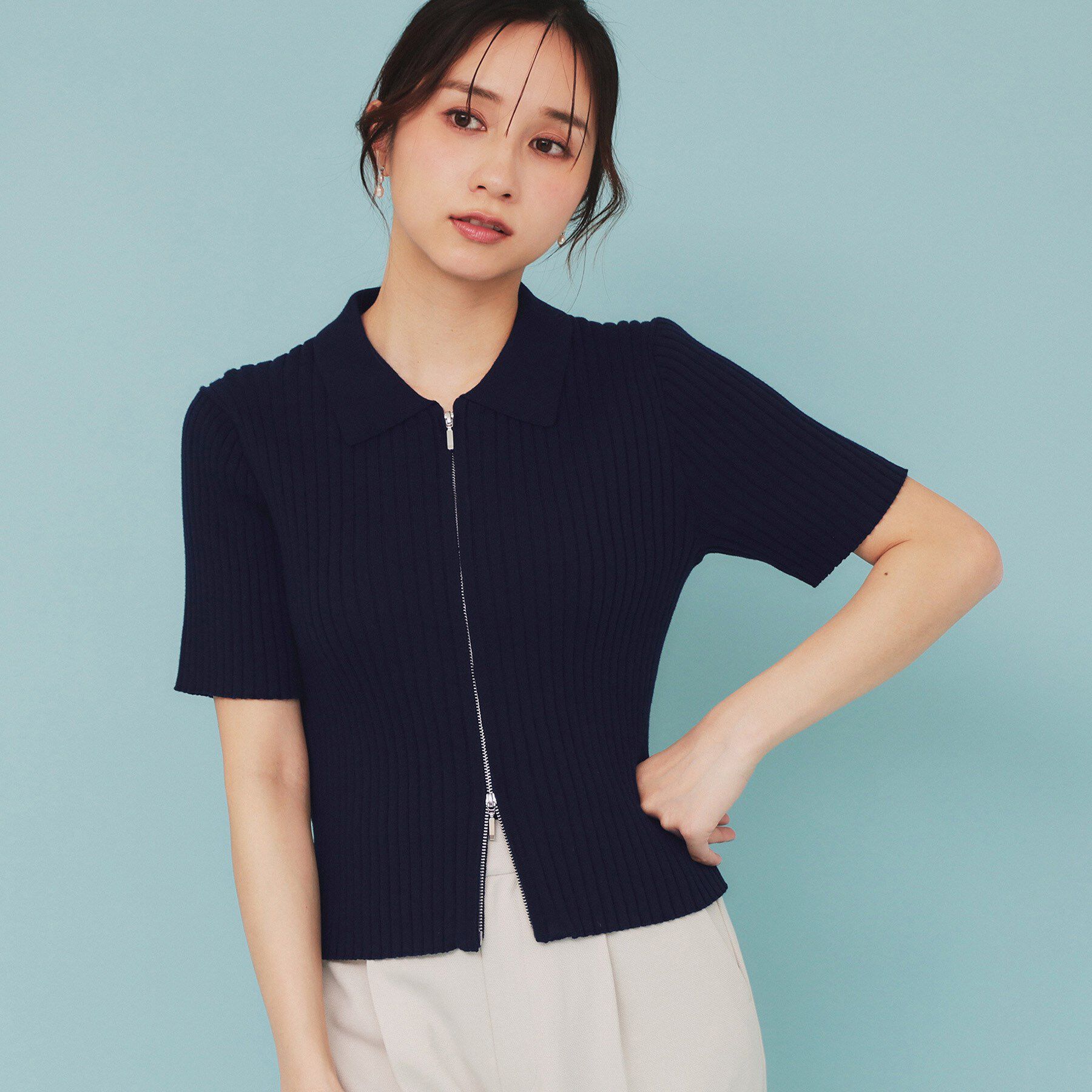 index「マルチボーダーダブルジップニット【洗濯機洗い可】」|カーディガン|ネイビー(094)