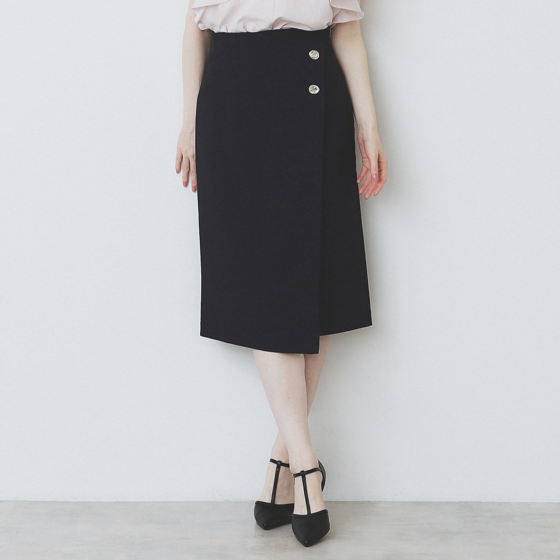 index「《丈が選べる》麻調ラップタイトスカート【洗濯機洗い可/イージーアイロン】」|スカート|ネイビー(094)