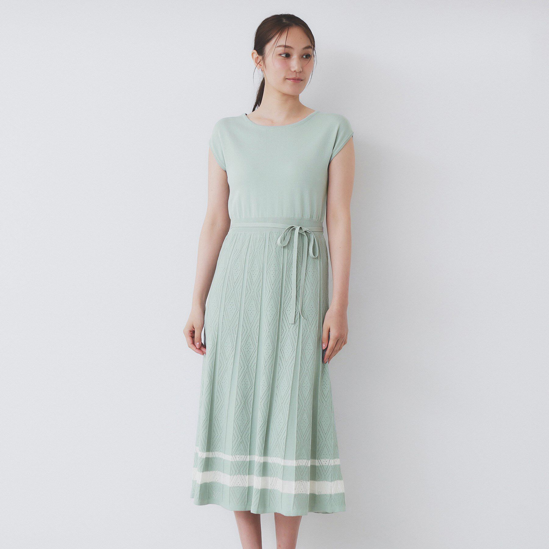 index「柄編みボーダーラインニットワンピース【洗濯機洗い可】」|ワンピース|