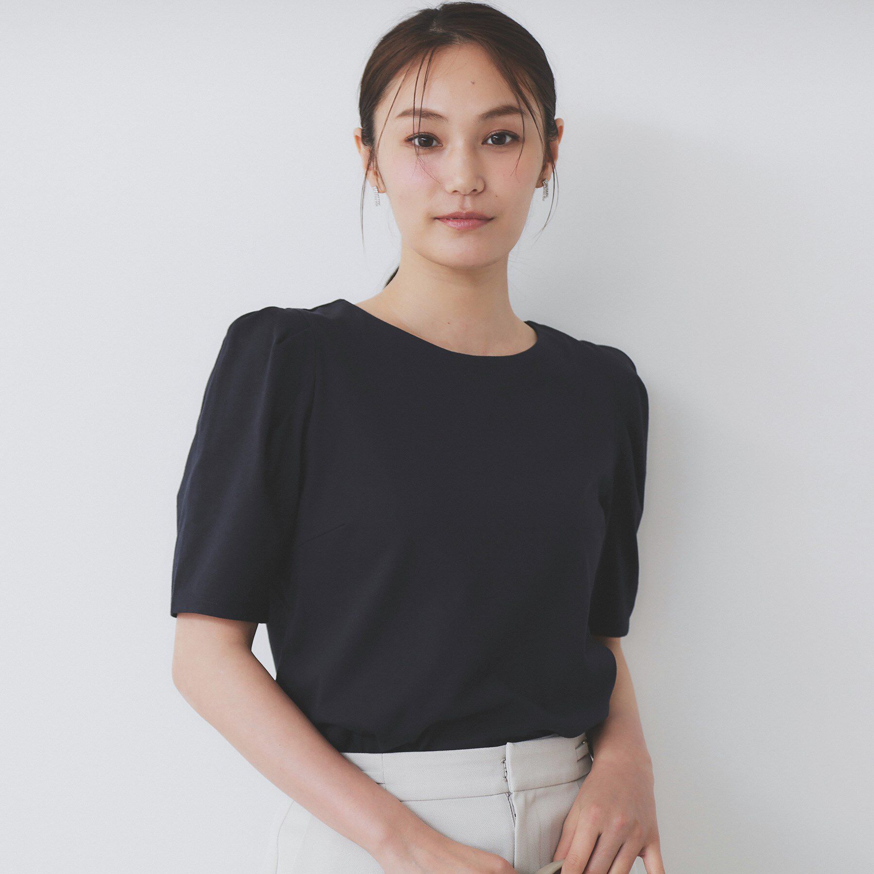 index「《7色展開/XS-LLサイズ》多機能タックスリーブトップス【汗ジミ防止/吸水速乾/接触冷感/UVケア」|Tシャツ・カットソー|ネイビー(094)