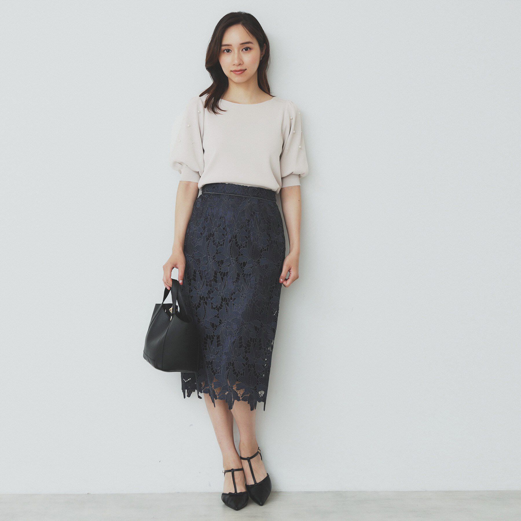 index「ドライタッチ パール調パフスリーブニット【洗濯機洗い可/UVケア/抗ピル/接触冷感】」|ニット・セーター|