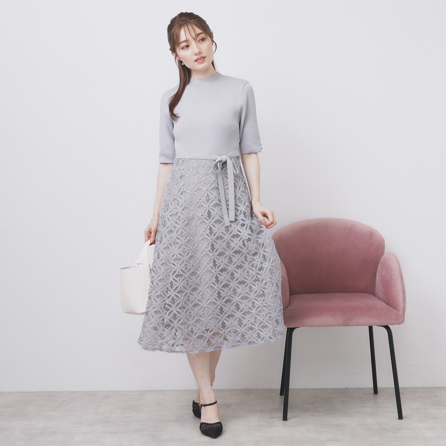 index「フラワーレースドッキングワンピース【洗える/抗ピル】」|ワンピース|