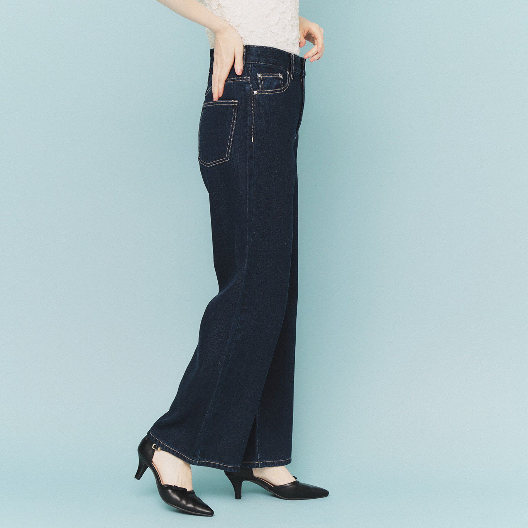 index「《丈が選べる》デニムバギーパンツ【洗濯機洗い可】」|デニム|ネイビー(094)