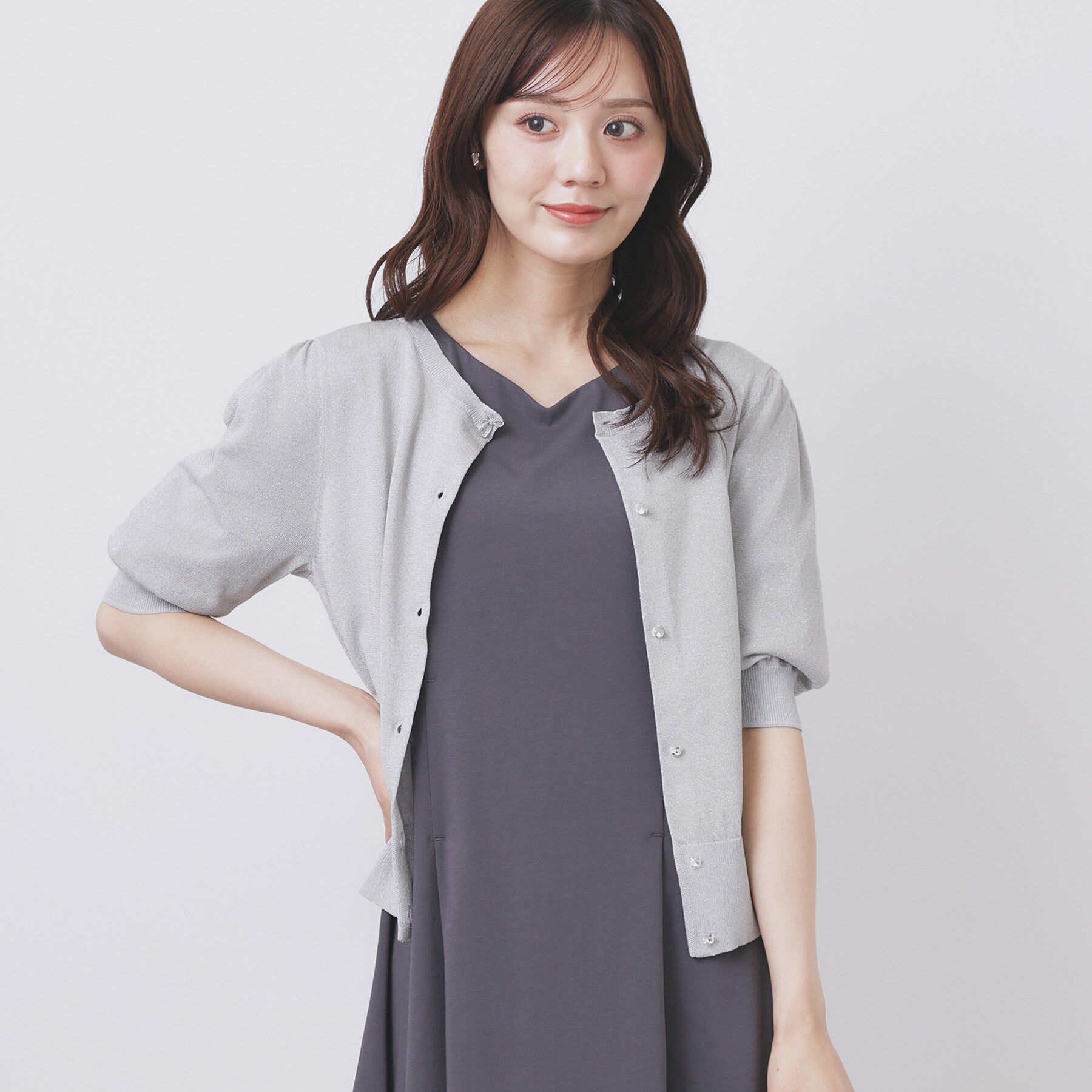 index「クルーネック半袖カーディガン【洗濯機洗い可/抗ピル/UVケア】」|カーディガン|