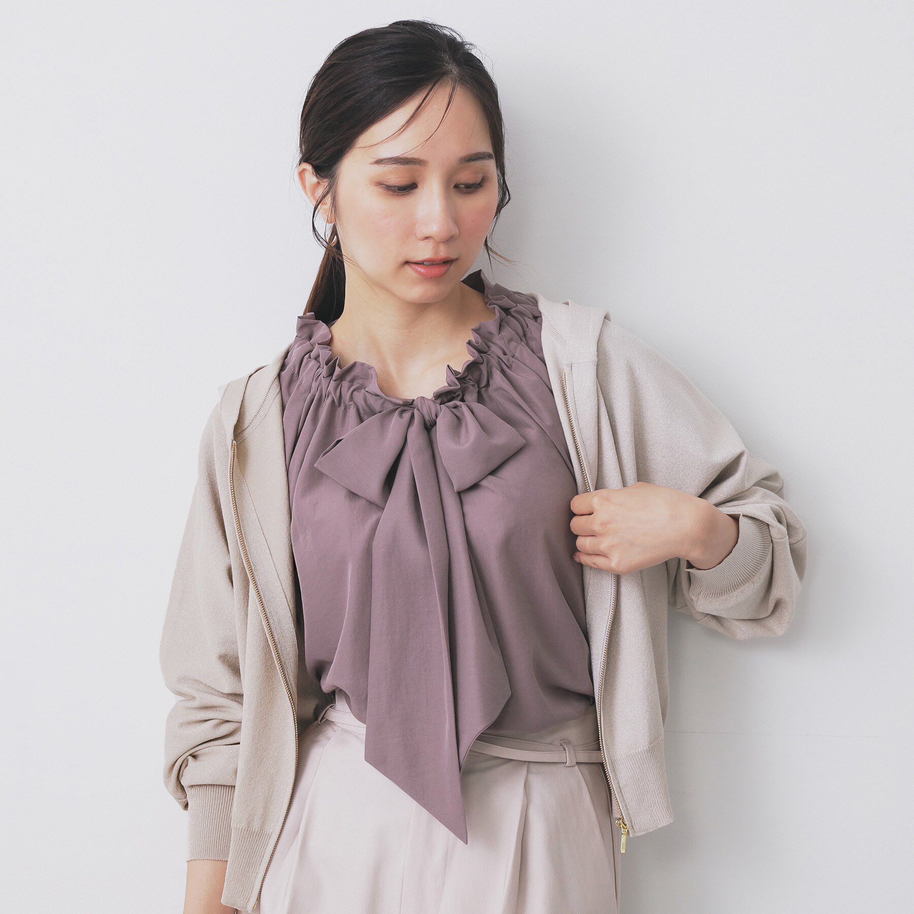 index「ドルマンジップラメパーカ【洗濯機OK】」|パーカー|グレージュ(650)