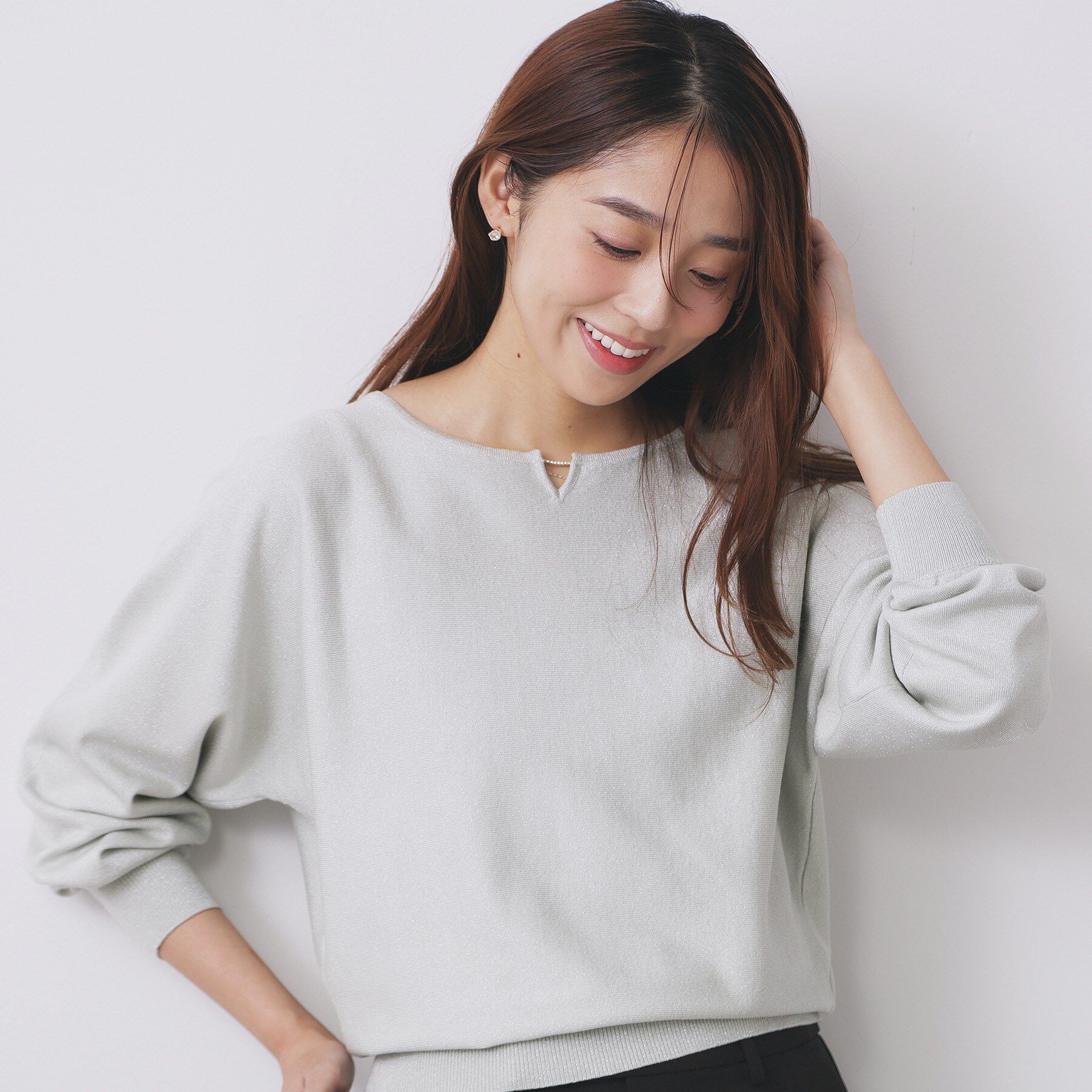 index「ビジューキーネックドルマンニット【洗濯機OK】」|ニット・セーター|ミントグリーン(62