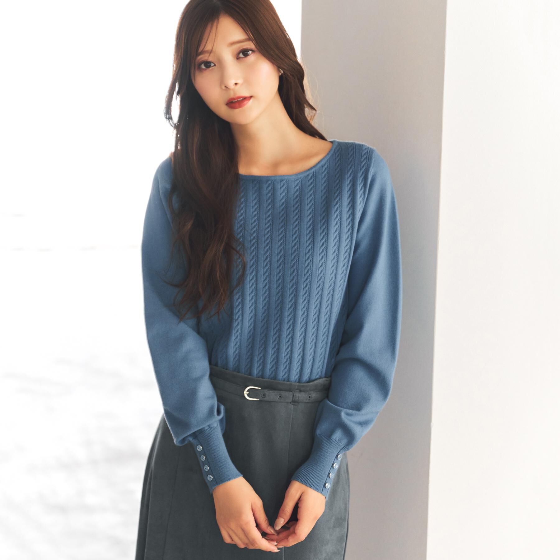 index「ボートネックケーブルニット【洗濯機OK/抗ピル】」|ニット・セーター|