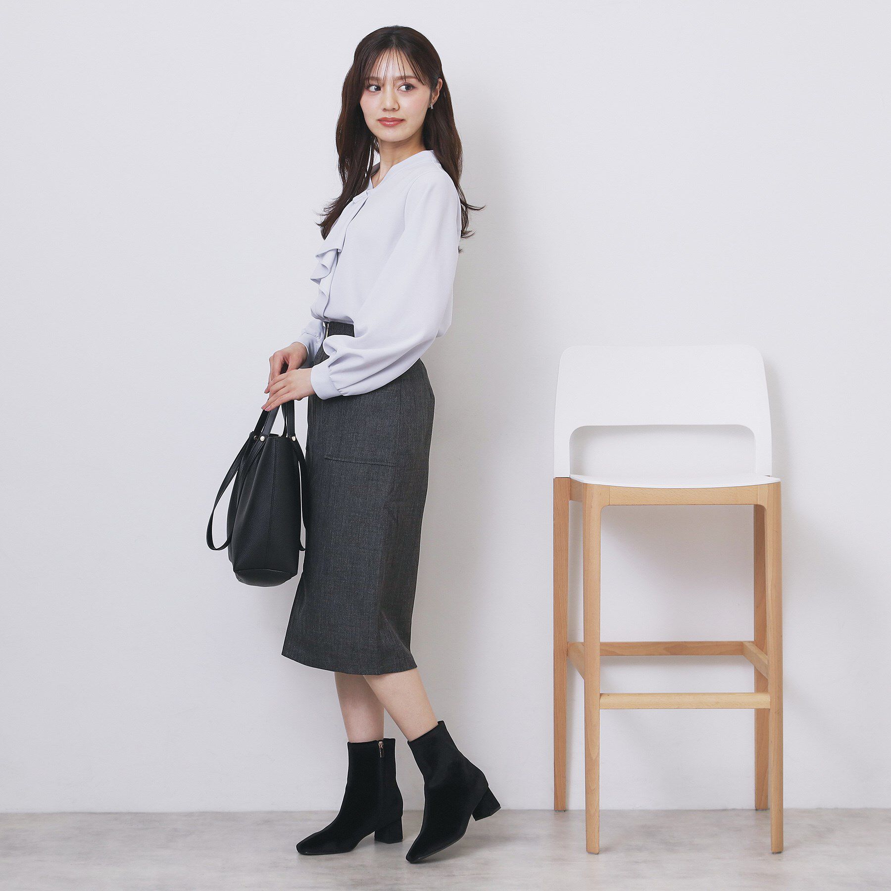 index「ボウタイフリルトップス【洗濯機OK/ストレッチ/イージーアイロン/防シワ】《S～3L》」|Tシャツ・カットソー|