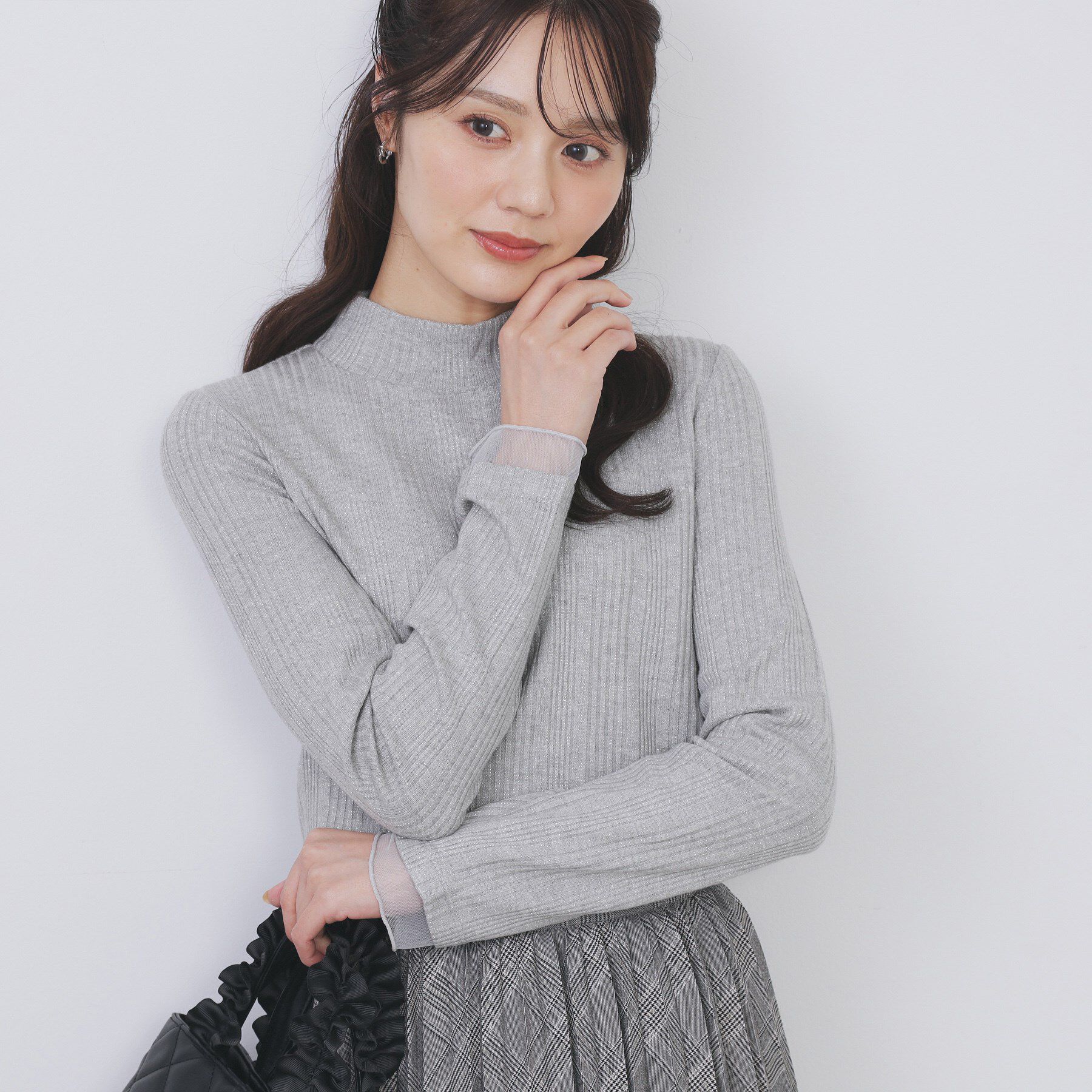 index「ランダムリブハイネックトップス【洗濯機OK/吸湿発熱】」|Tシャツ・カットソー|グレー(012)