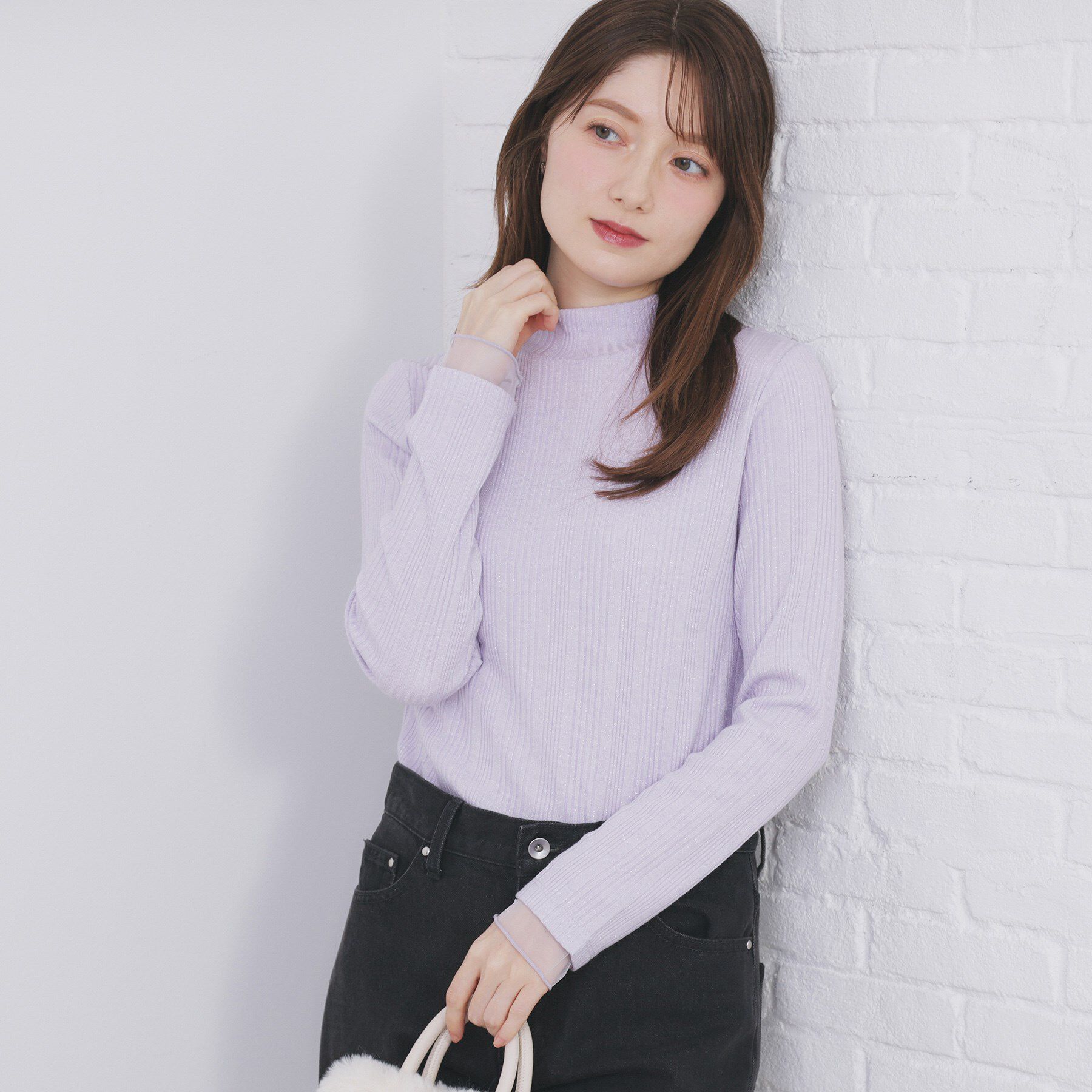 index「ランダムリブハイネックトップス【洗濯機OK/吸湿発熱】」|Tシャツ・カットソー|ラベンダー(880)