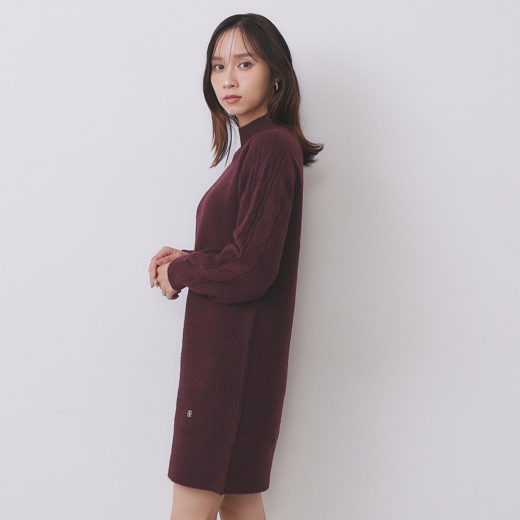 index「ウール混ケーブルスリーブミニワンピース【洗濯機OK】」|ワンピース|
