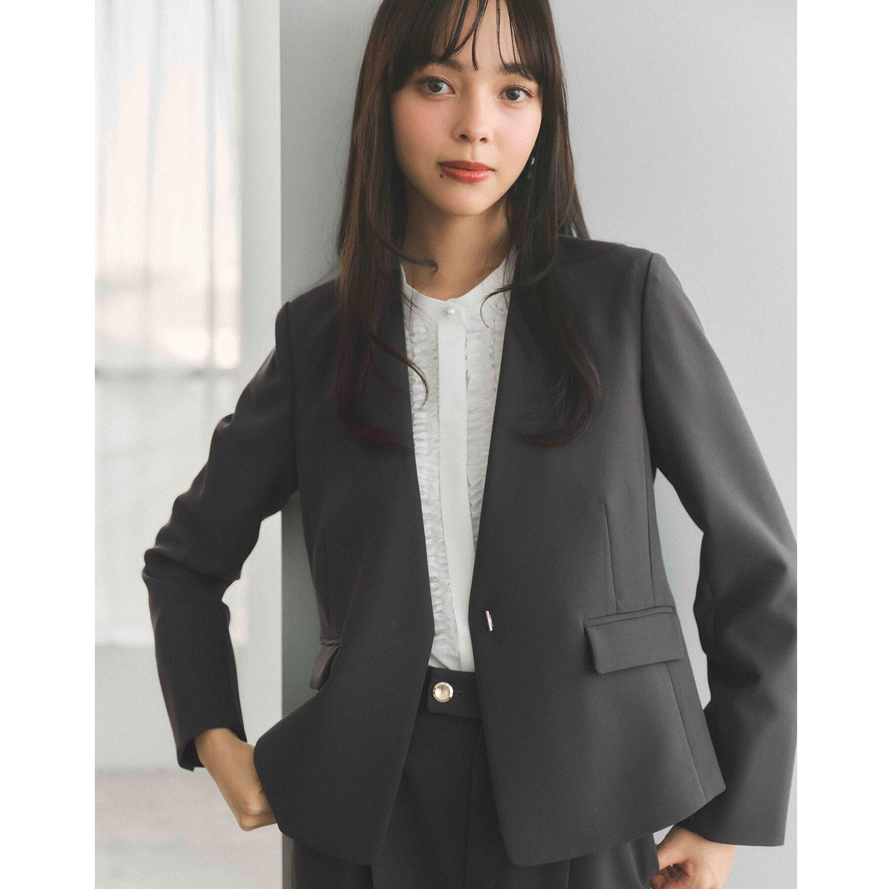 index「ストレッチノーカラージャケット/セットアップ対応【洗濯機OK/防シワ/イージーアイロン】」|ノーカラージャケット|