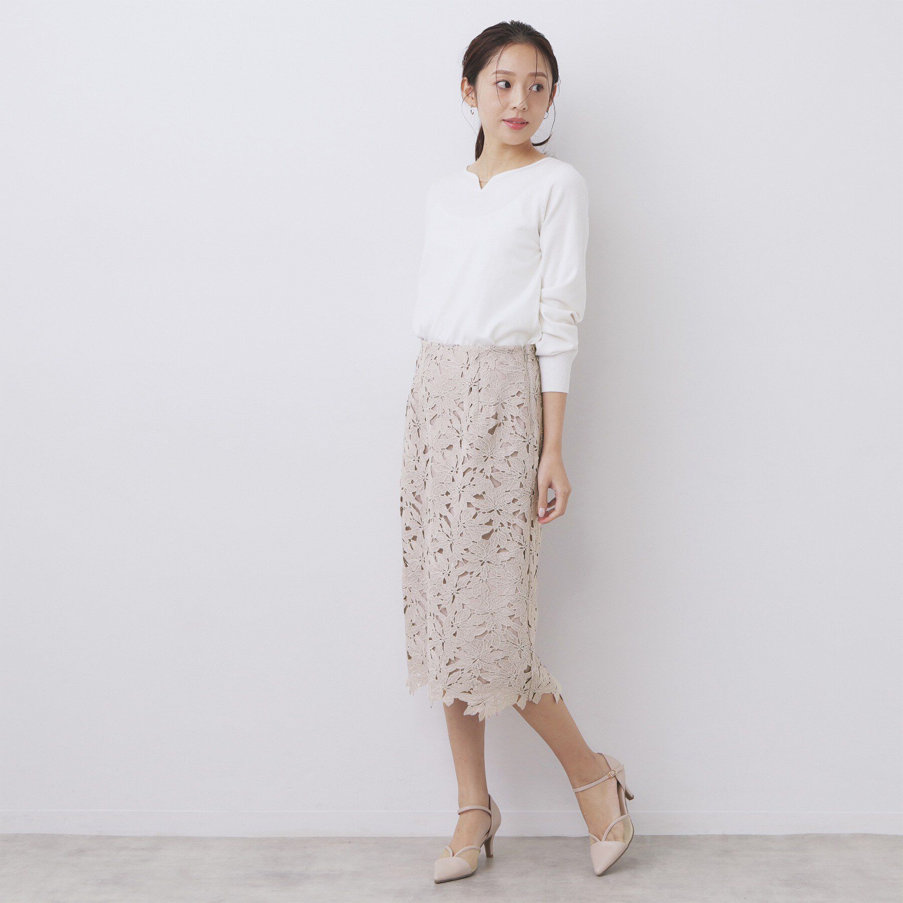 index「フラワーレースタイトスカート【洗濯機OK】」|スカート|