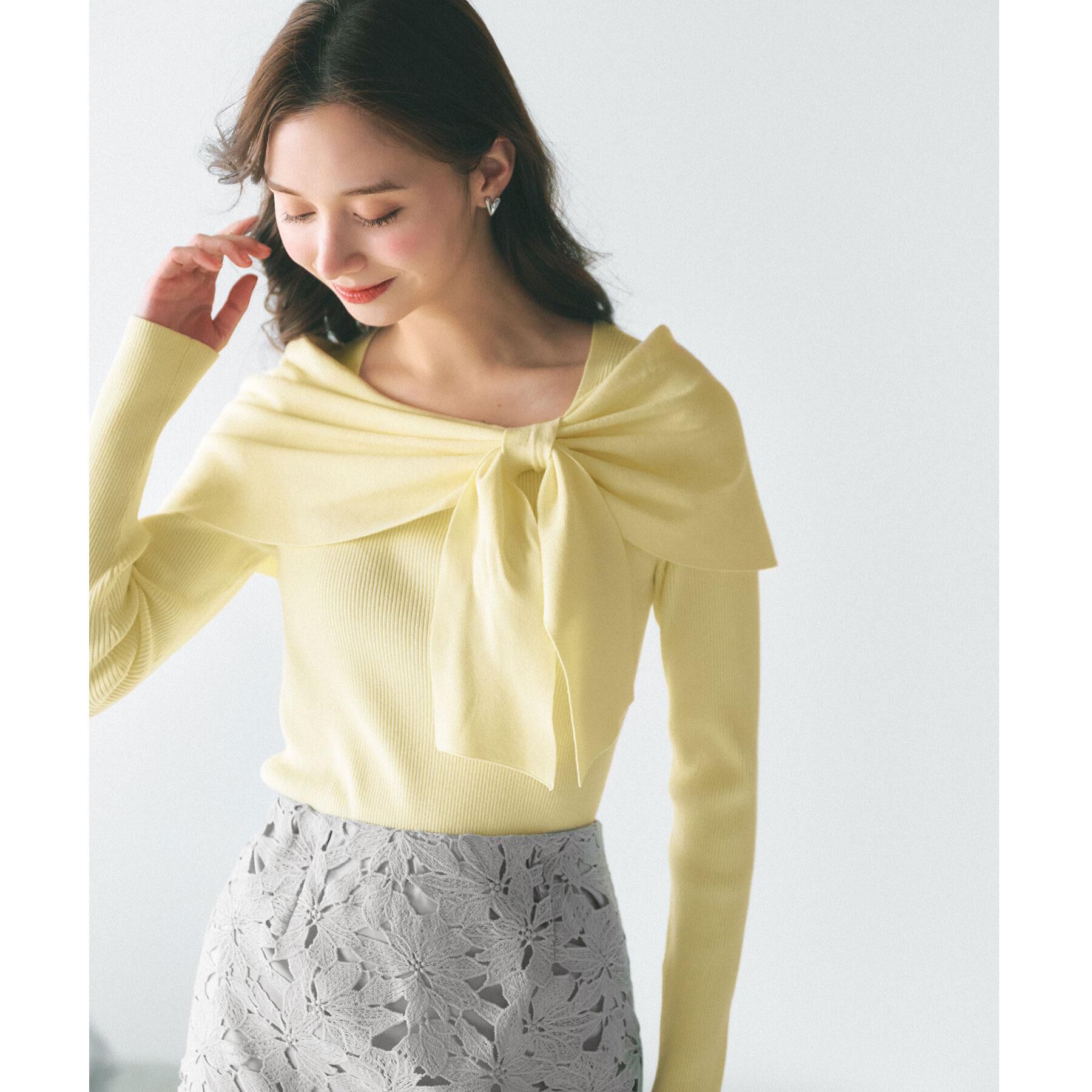 index「オフショルリボンリブニット【洗濯機OK】」|ニット・セーター|