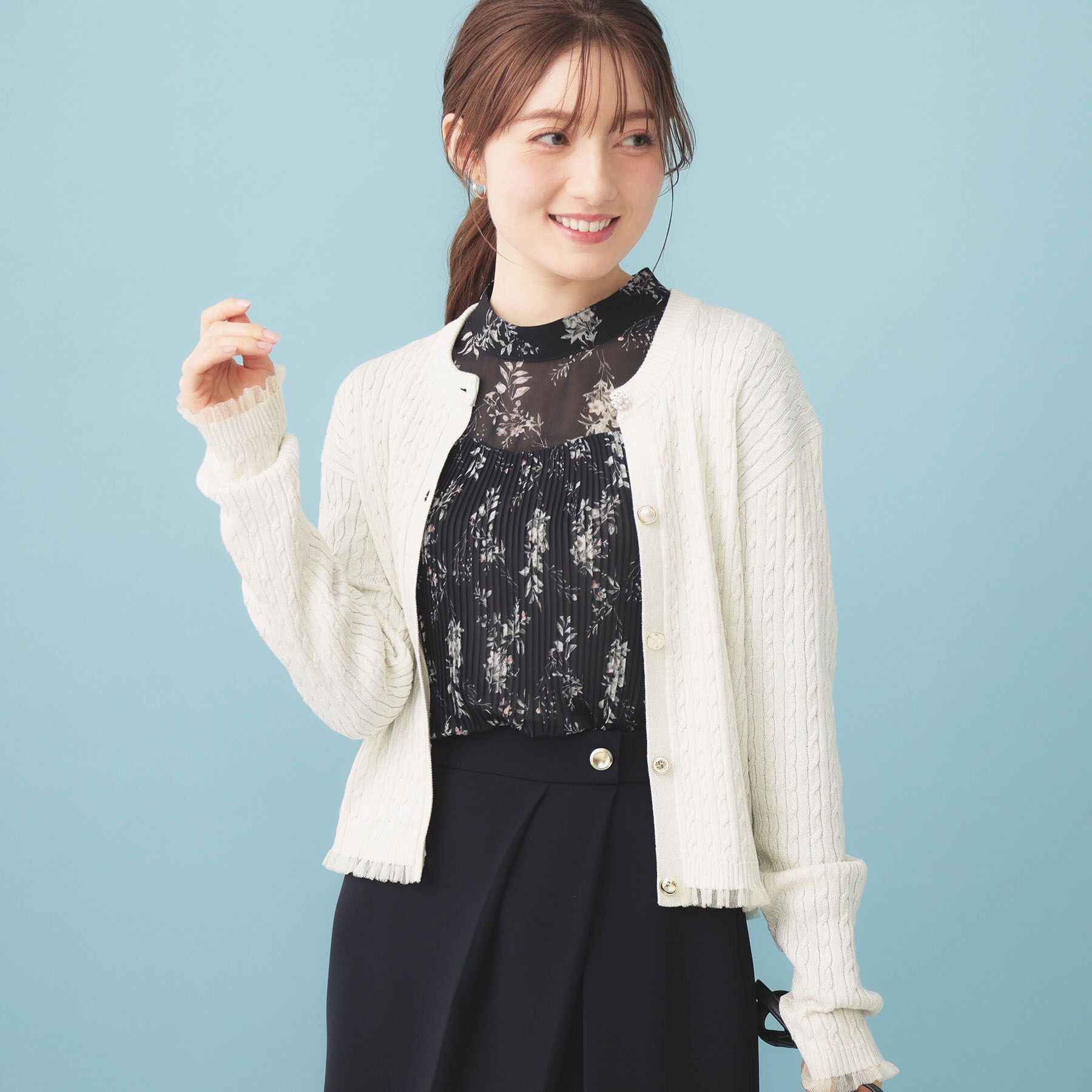 index「袖シアーフリルケーブルラメカーディガン【洗濯機OK/抗ピル】」|カーディガン|オフホワイト(603
