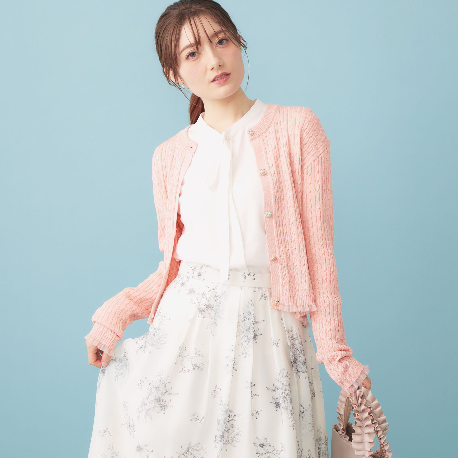 index「袖シアーフリルケーブルラメカーディガン【洗濯機OK/抗ピル】」|カーディガン|オレンジ(665)