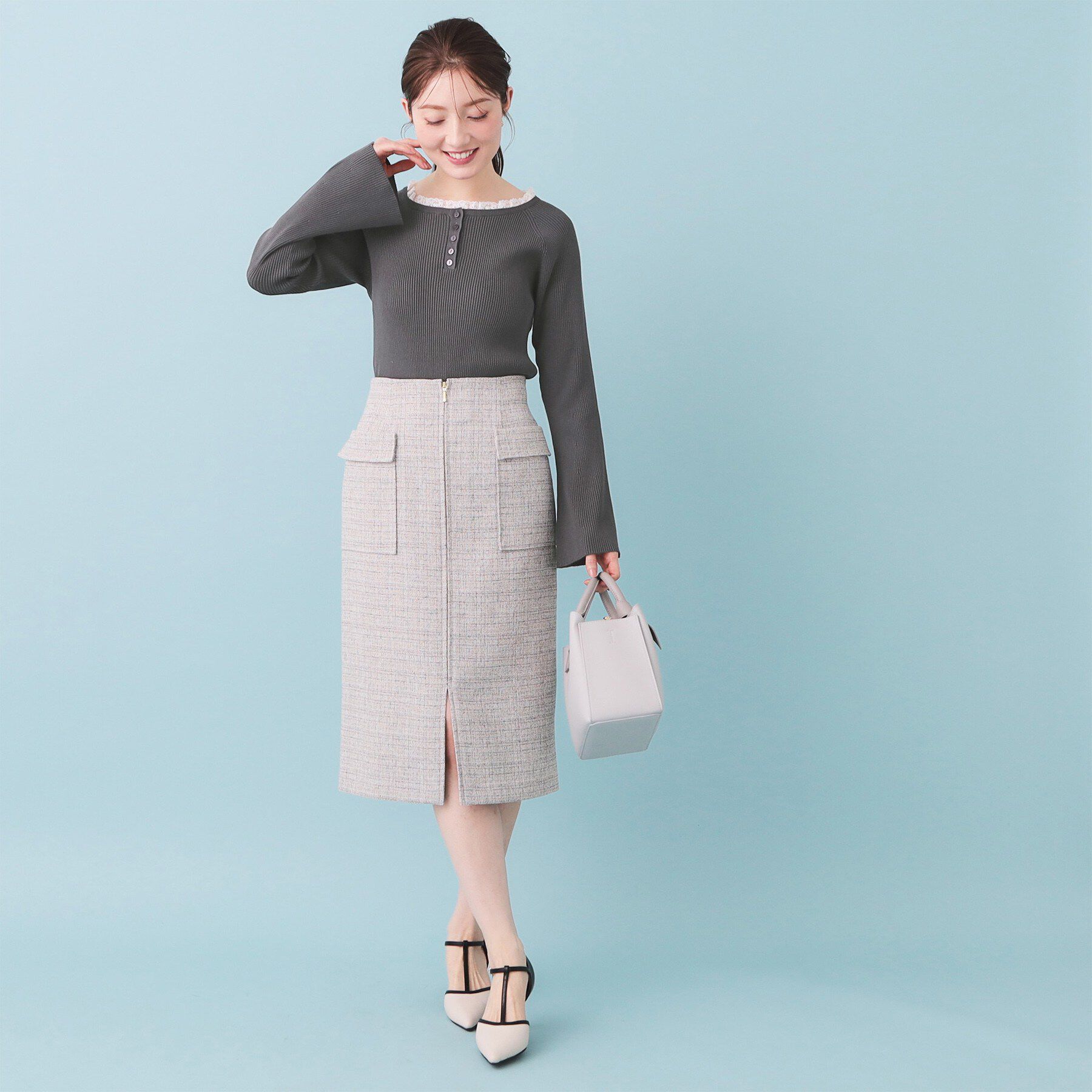 index「ヘンリーネックフレアスリーブニット【洗濯機OK】」|ニット・セーター|