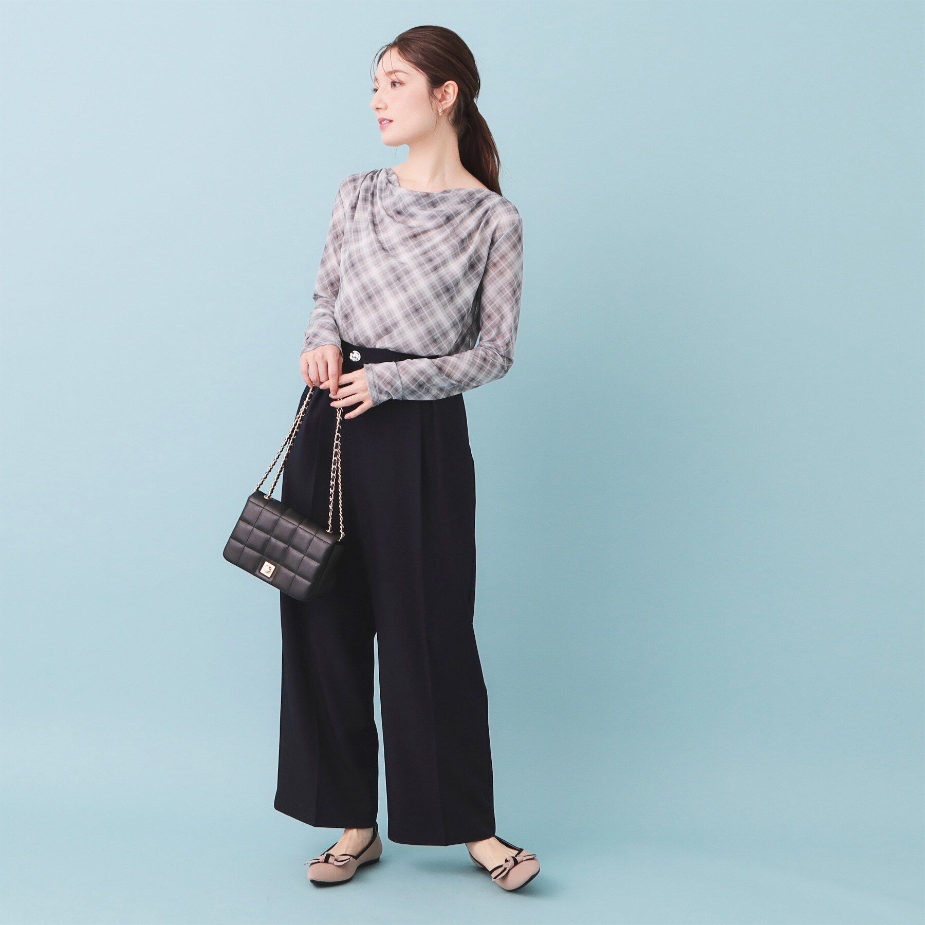 index「フロントラップ風ハイウエストワイドパンツ【洗濯機OK/ストレッチ/イージーアイロン】」|その他|