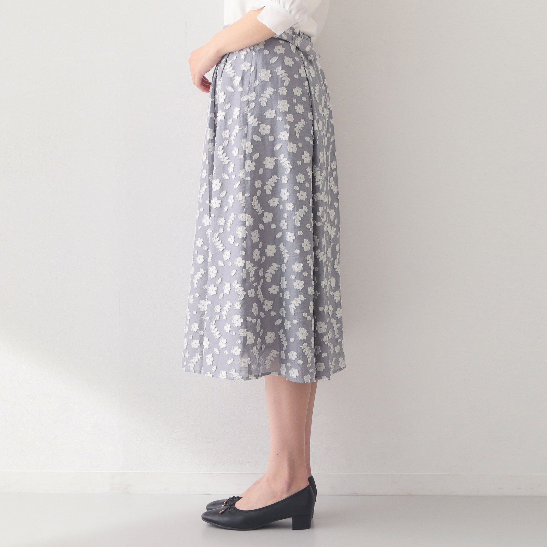 index「麻調花柄ジャカードフレアスカート【洗える】」|スカート|
