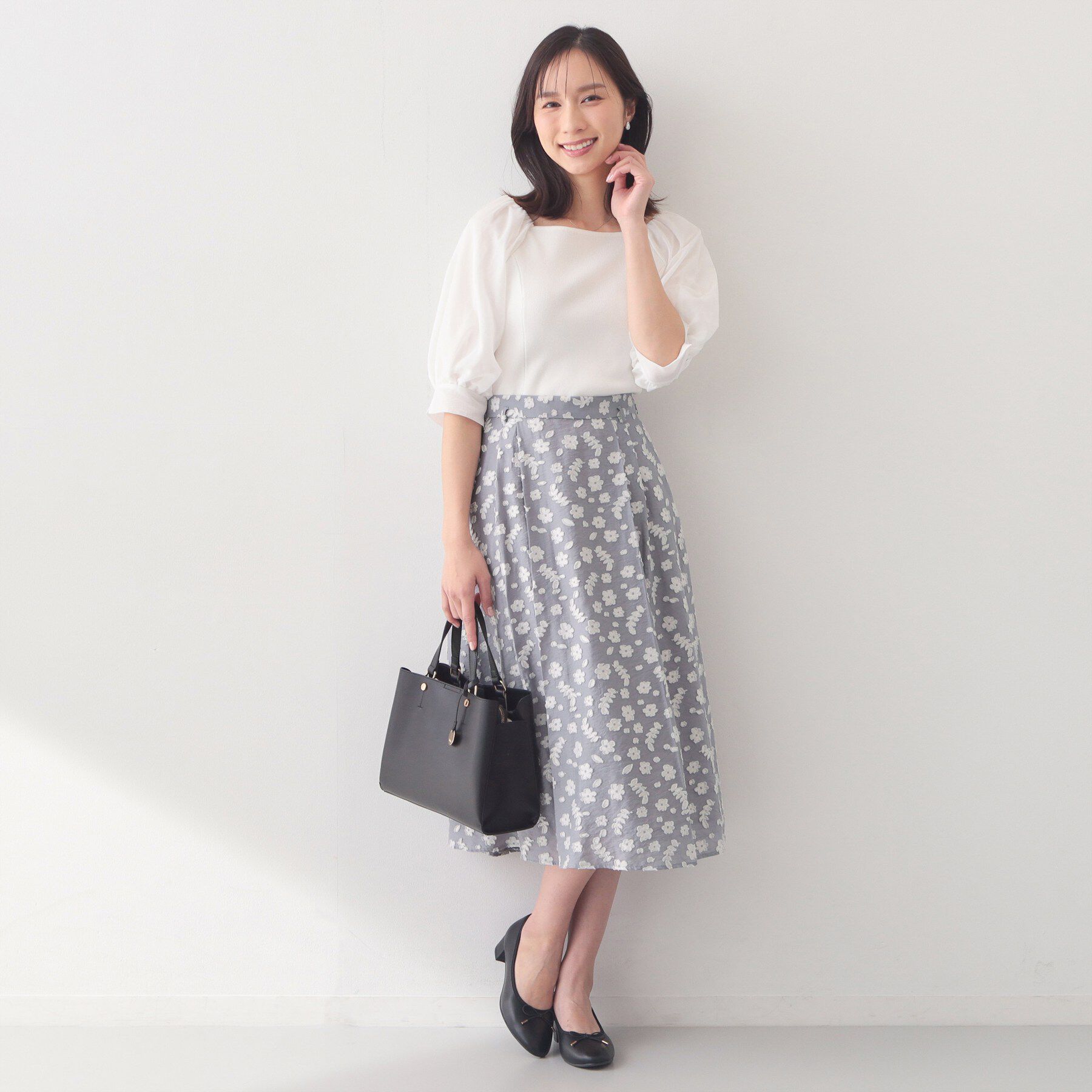 index「麻調花柄ジャカードフレアスカート【洗える】」|スカート|