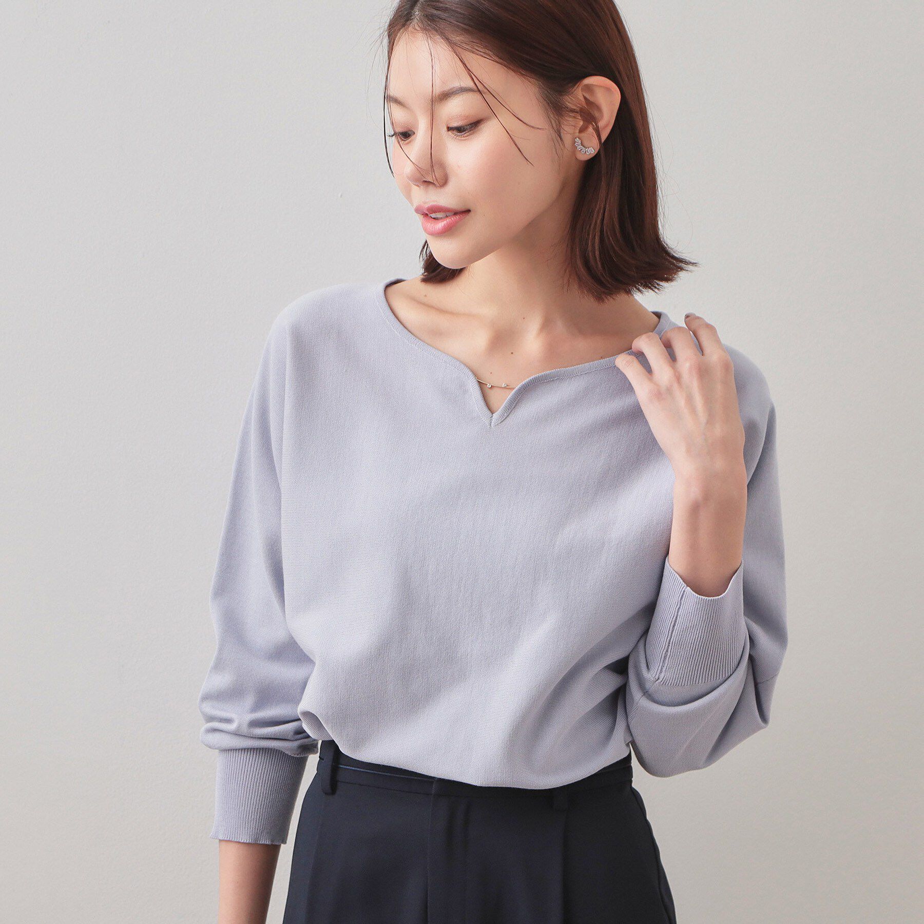 index「フロントパーツ付きドルマンスリーブニット【洗濯機OK/抗ピル】《7col》」|ニット・セーター|ラベンダー(080)