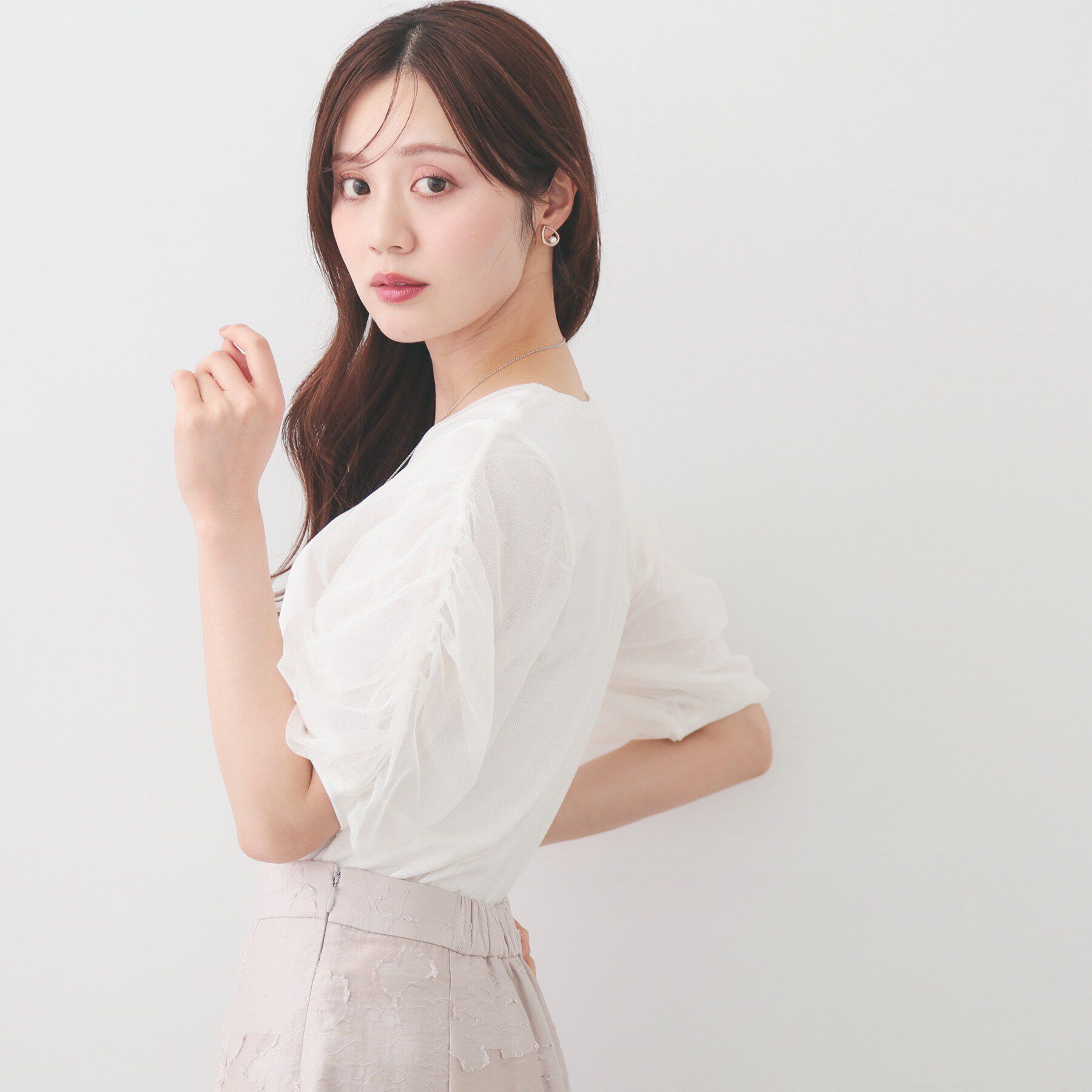 index「ギャザーチュールスリーブニット【洗濯機OK/抗ピル】」|ニット・セーター|