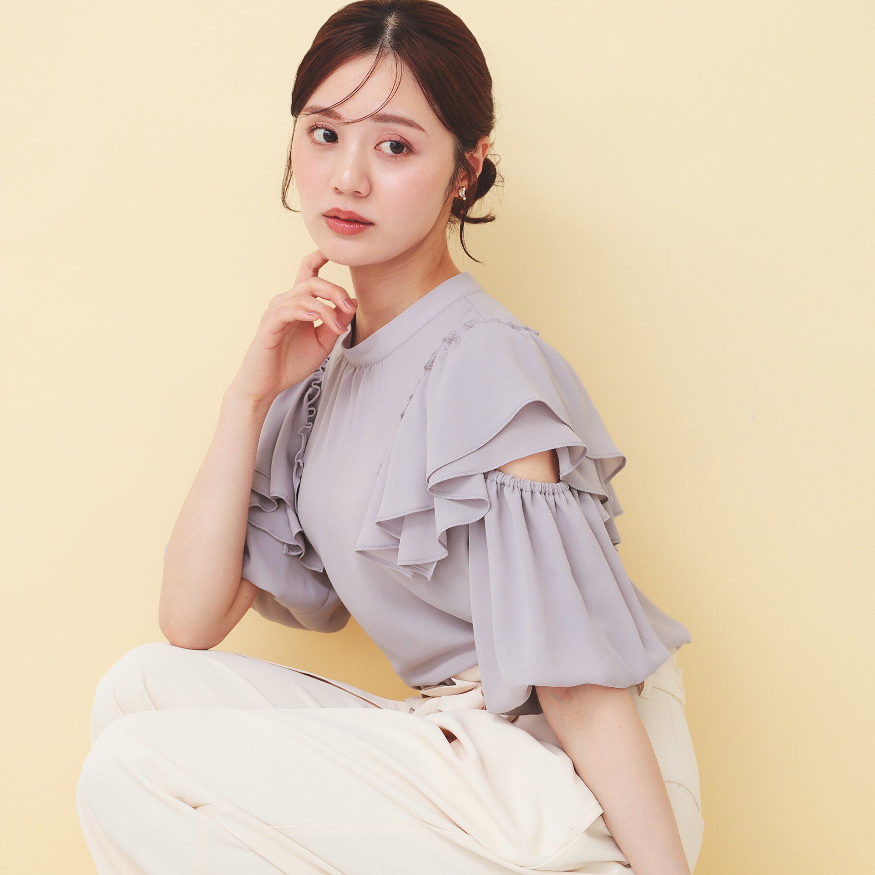 index「フリルスリットバルーンスリーブブラウス【洗濯機OK/イージーアイロン/防シワ】」|シャツ・ブラウス|ラベンダー(080)