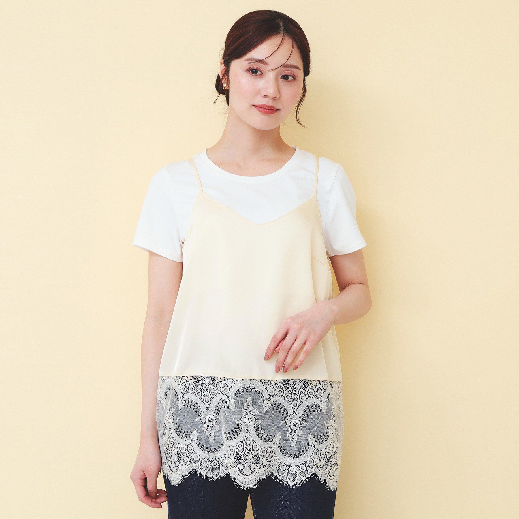 index「サテンレースキャミソール【洗濯機OK】」|キャミソール|