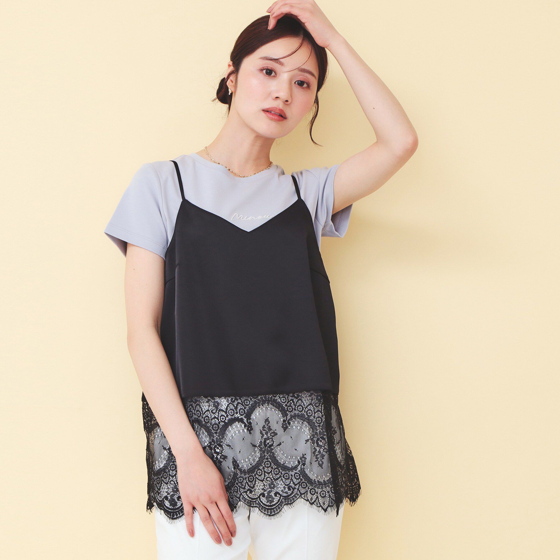 index「サテンレースキャミソール【洗濯機OK】」|キャミソール|ブラック(019)