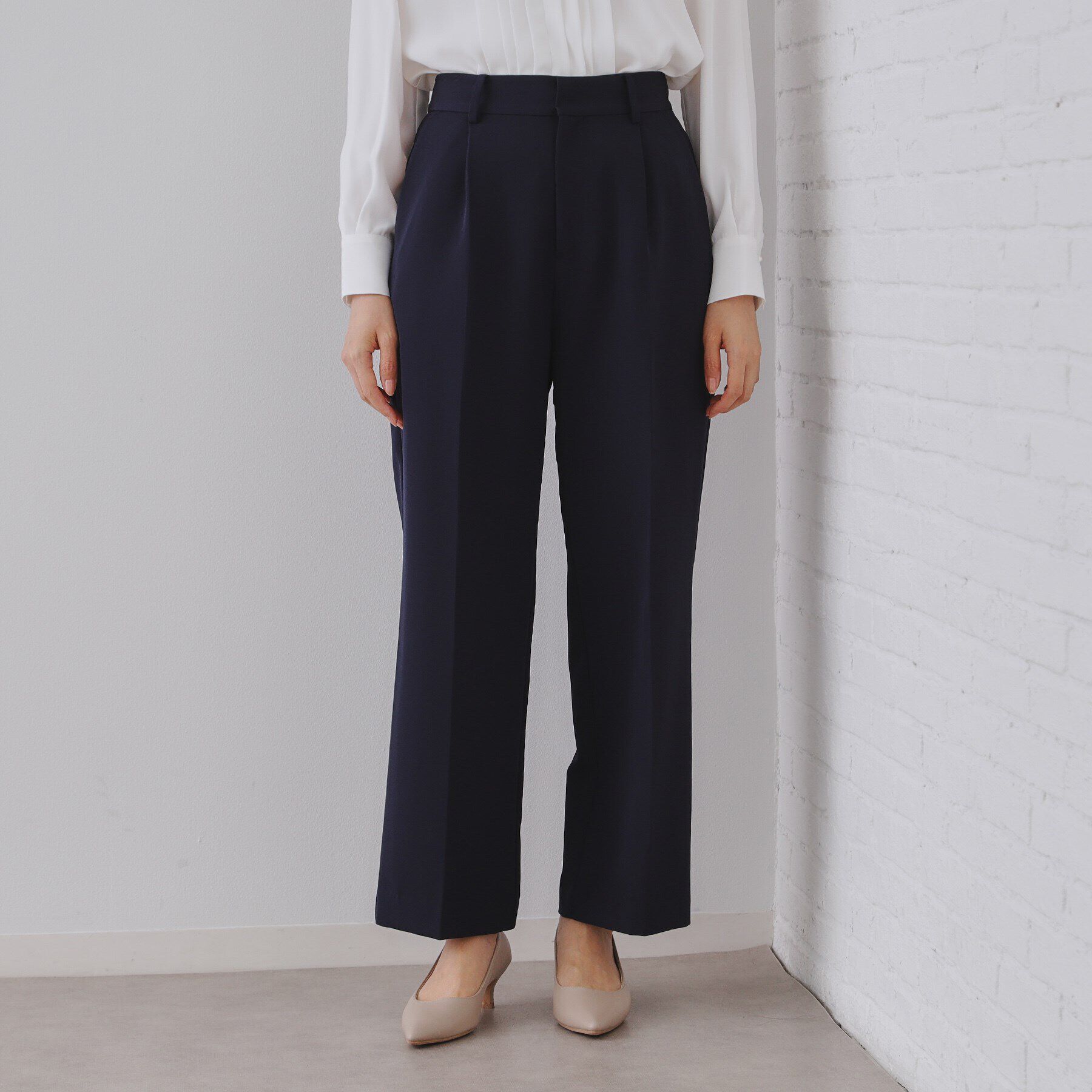 OPAQUE.CLIP「《通勤・セレモニー/セットアップ対応》ワイドパンツ/ダブルクロス【洗濯機洗い可】」|その他|ネイビー(094)