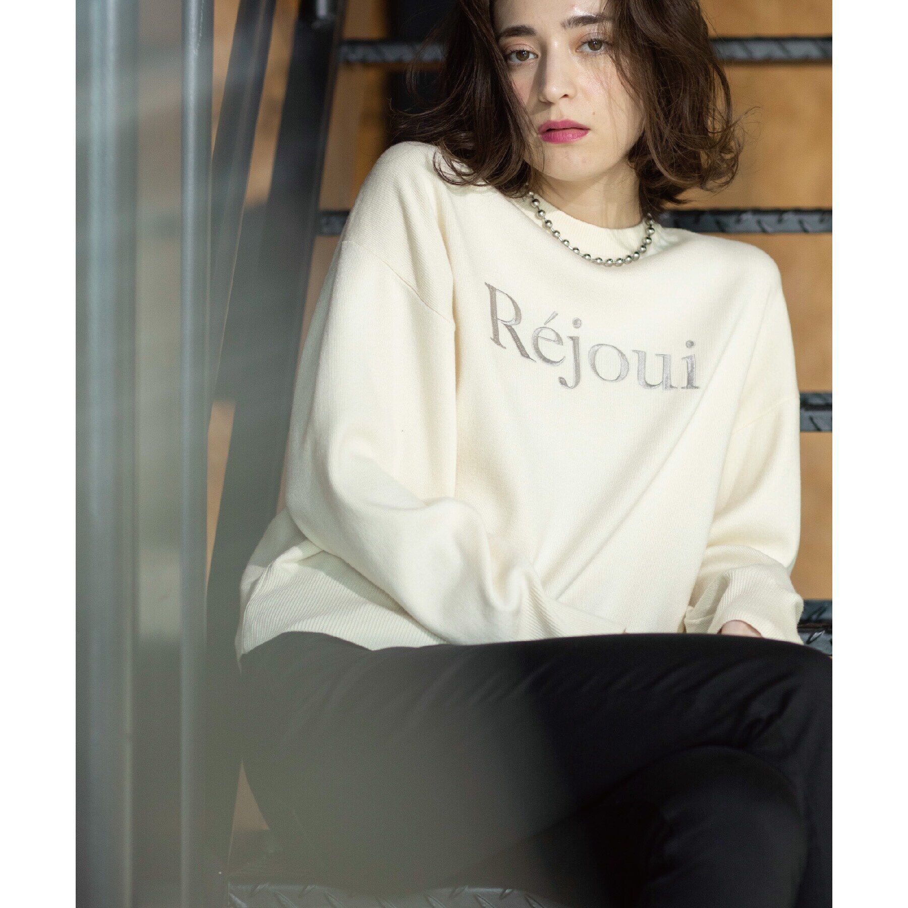 OPAQUE.CLIP「刺繍ロゴニット【洗濯機洗い可】」|ニット・セーター|オフホワイト(003