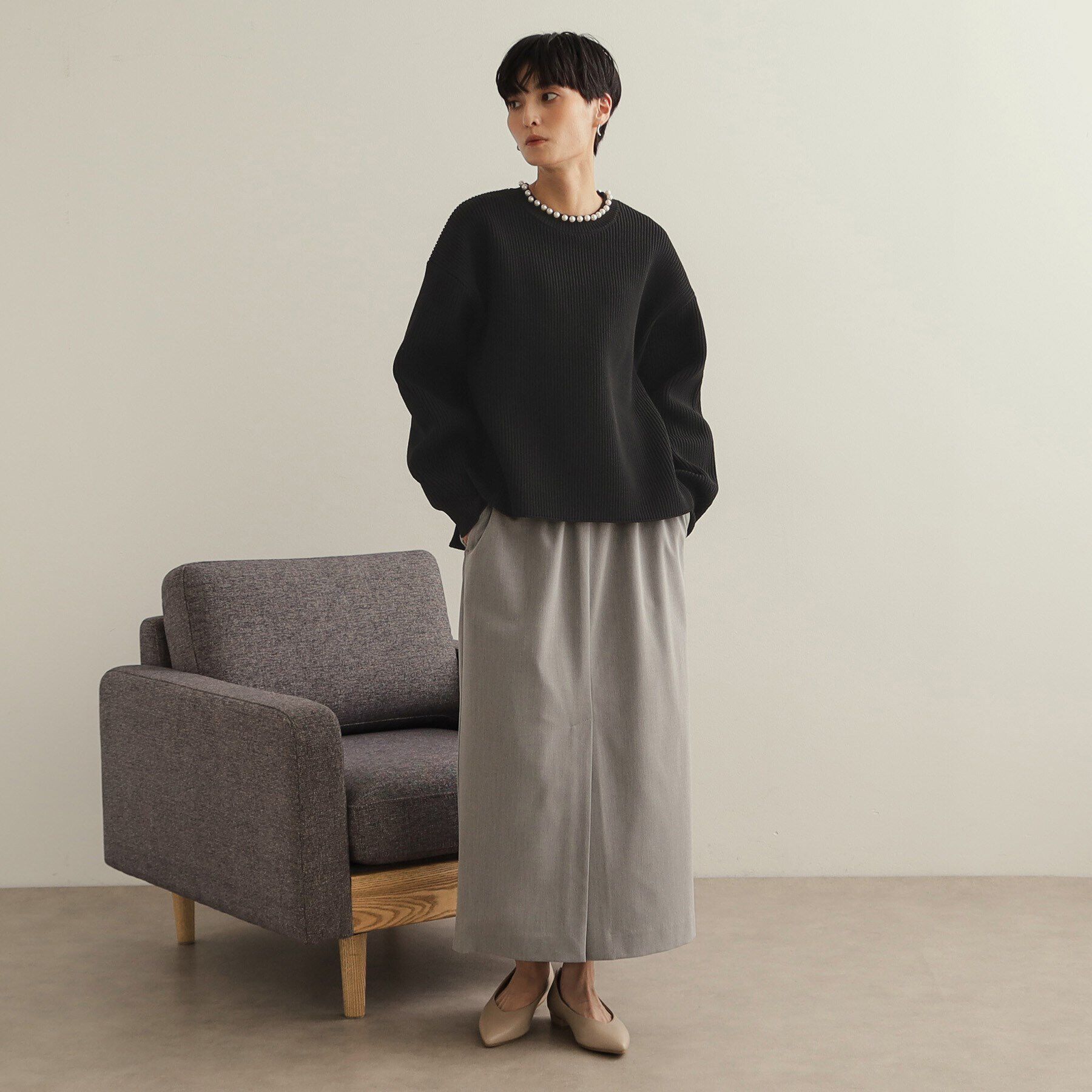 OPAQUE.CLIP「パール調ボタン付ニット【洗濯機洗い可/抗ピル】」|ニット・セーター|