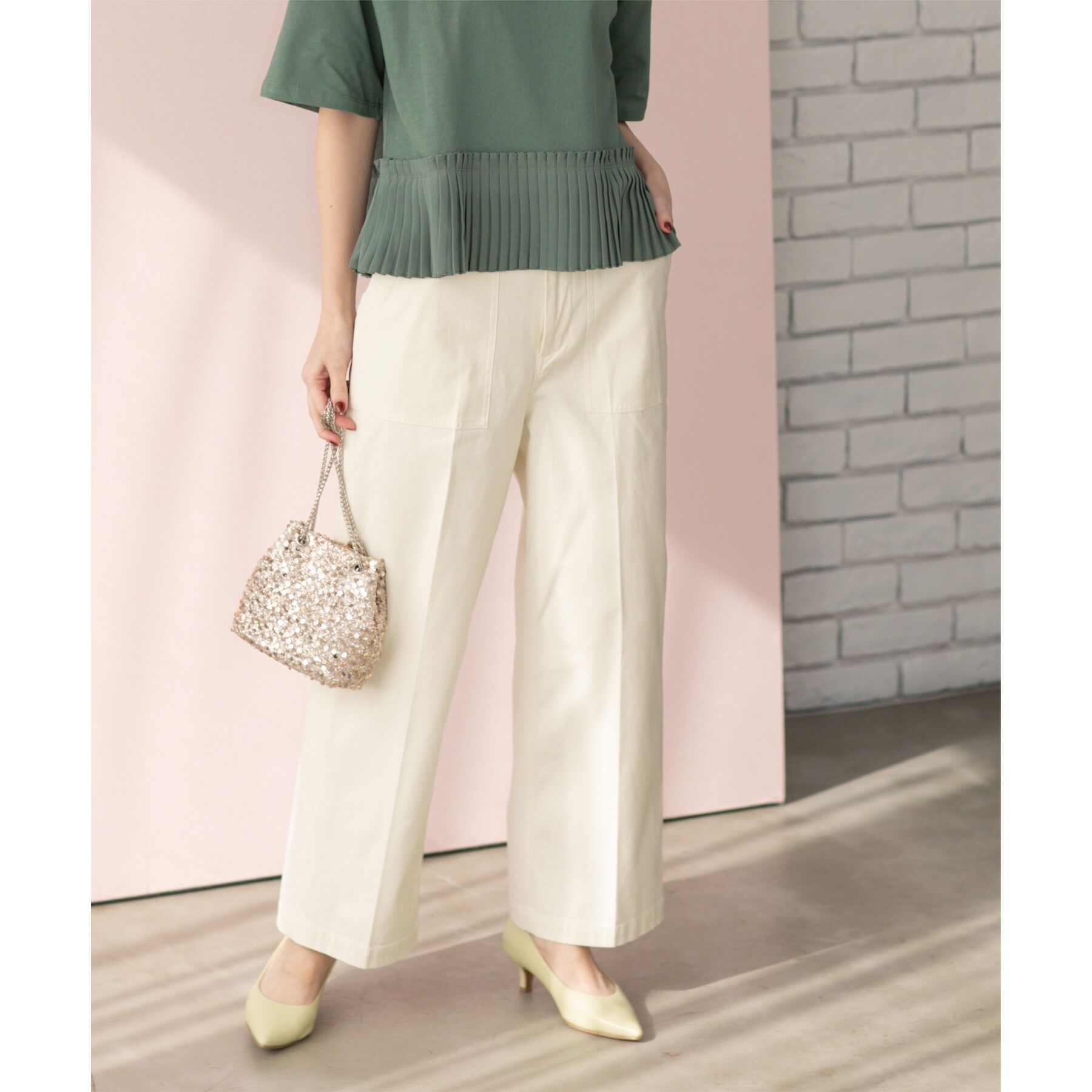 OPAQUE.CLIP「《S-LLサイズ》ストレッチベイカーワイドパンツ【洗濯機洗い可】」|その他|アイボリー(004)