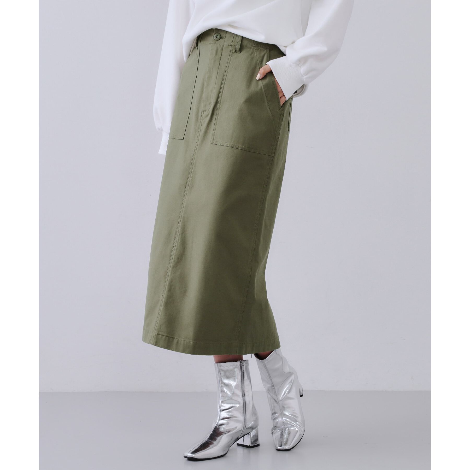 OPAQUE.CLIP「《S-LLsize》ストレッチベイカーナロースカート【洗濯機洗い可】」|スカート|