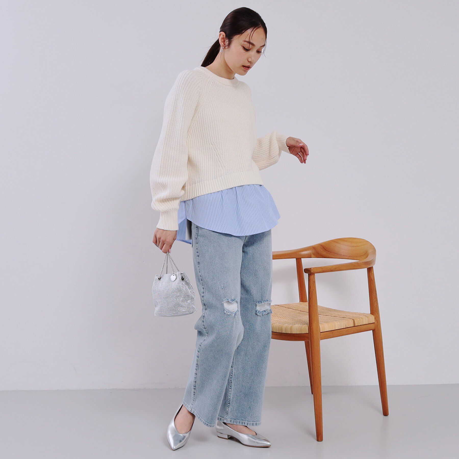 OPAQUE.CLIP「レイヤード風ミドルゲージニット【洗濯機洗い可】」|ニット・セーター|