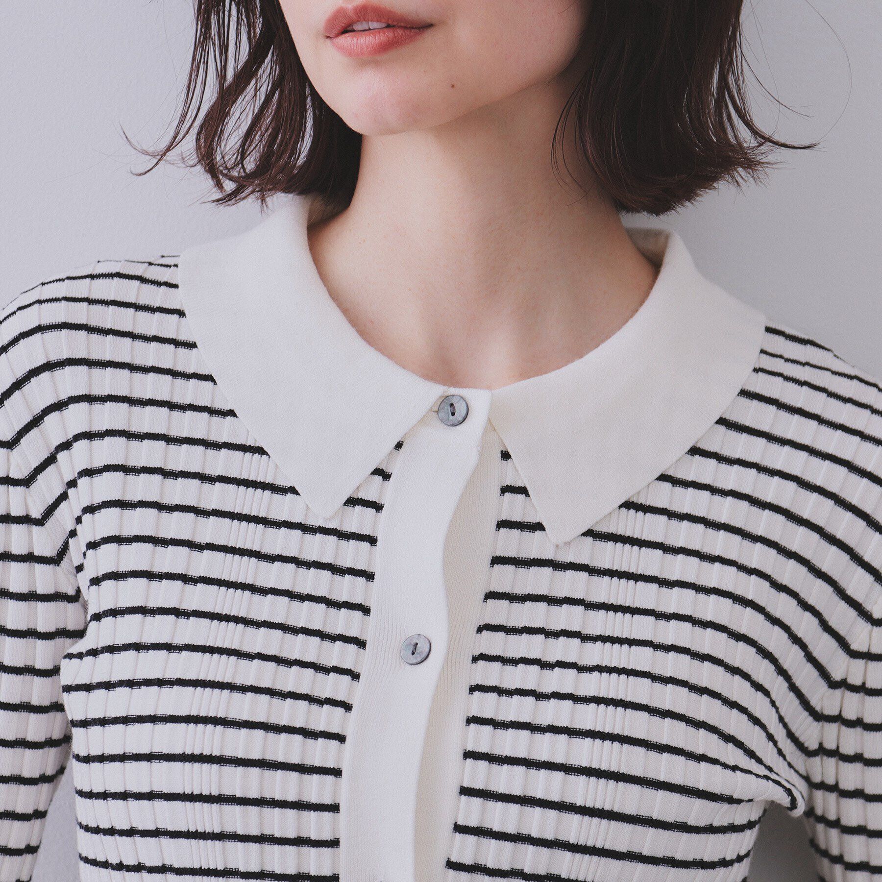 OPAQUE.CLIP「《CLASSY掲載》ランダムリブポロ衿ニット【洗濯機洗い可】」|ニット・セーター|