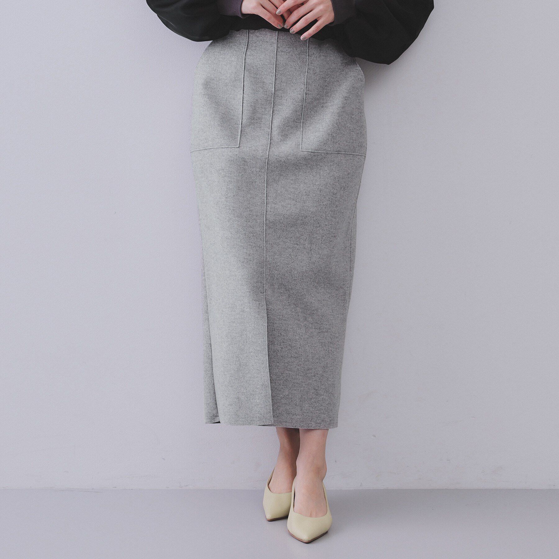 OPAQUE.CLIP「ウールライクストレッチタイトスカート【洗濯機洗い可】」|スカート|グレー(012)