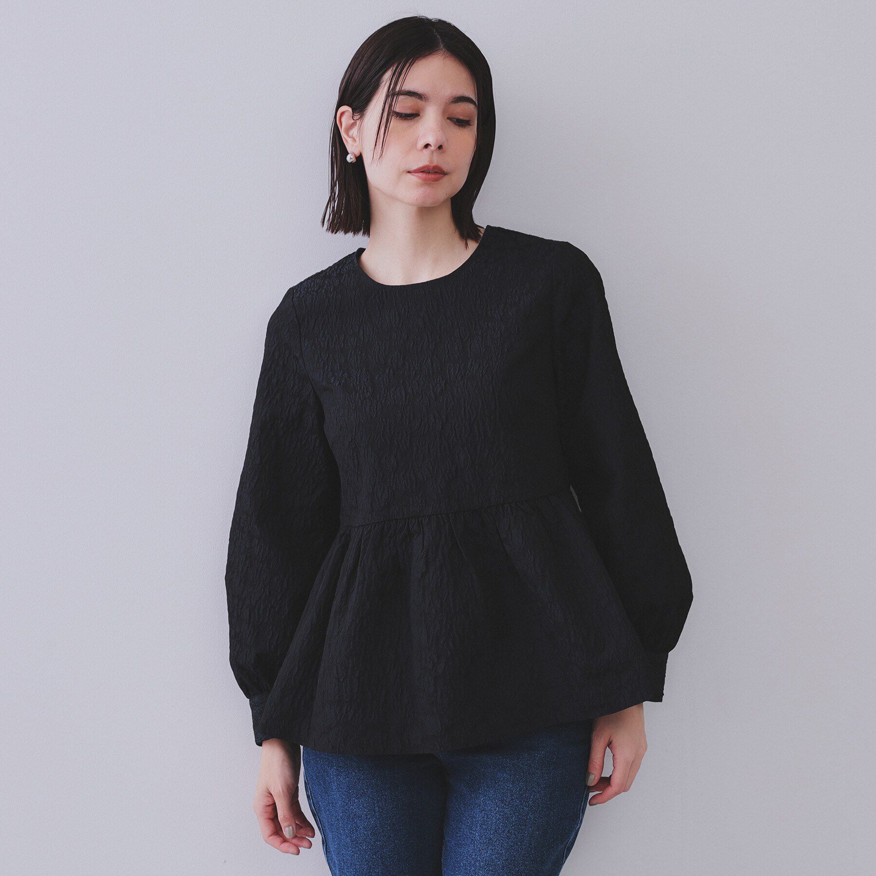 OPAQUE.CLIP「《通勤・セレモニー対応》ジャカードペプラムブラウス【洗濯機洗い可】」|シャツ・ブラウス|