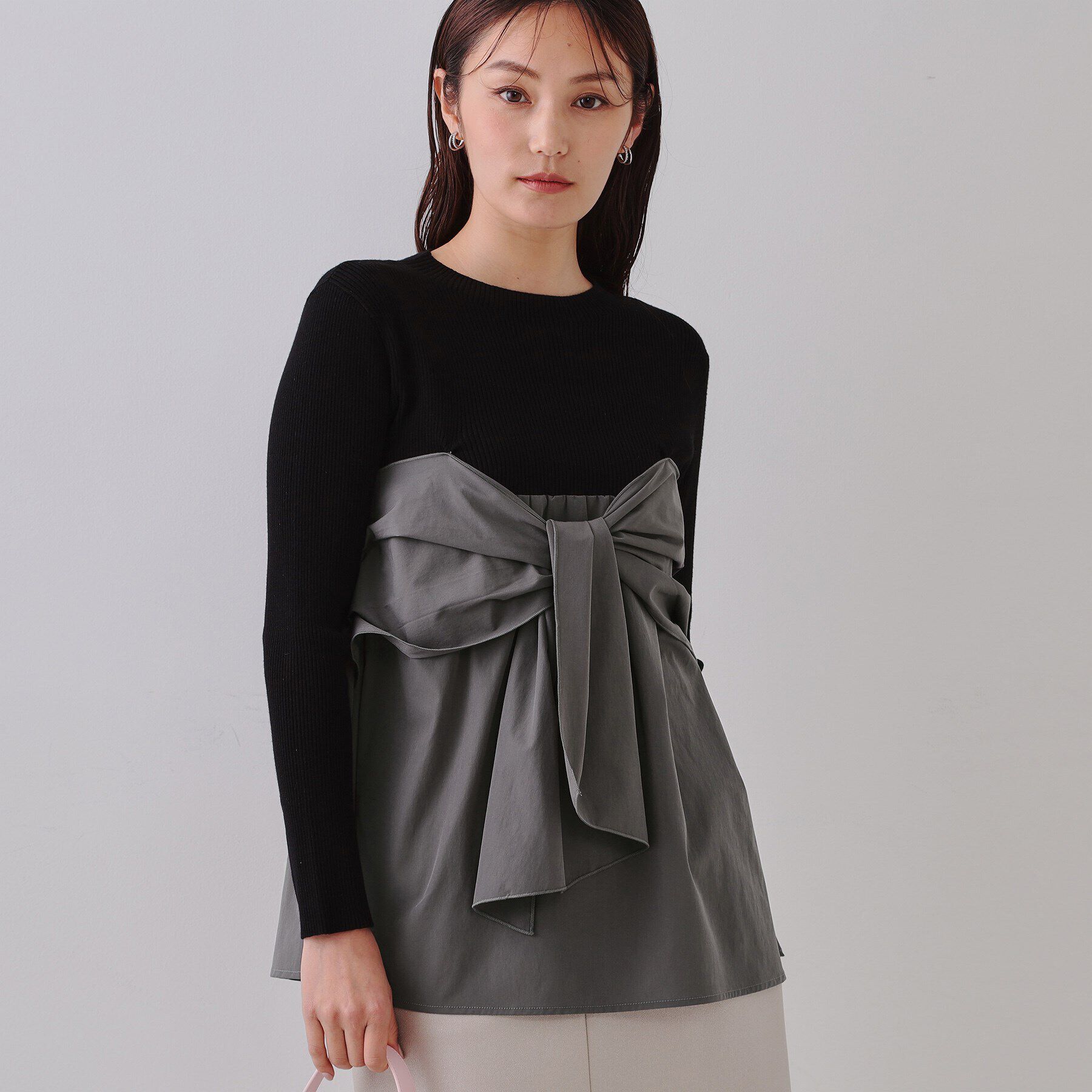 OPAQUE.CLIP「リボンビスチェドッキングニット【洗濯機洗い可】」|ニット・セーター|ブラック(519)