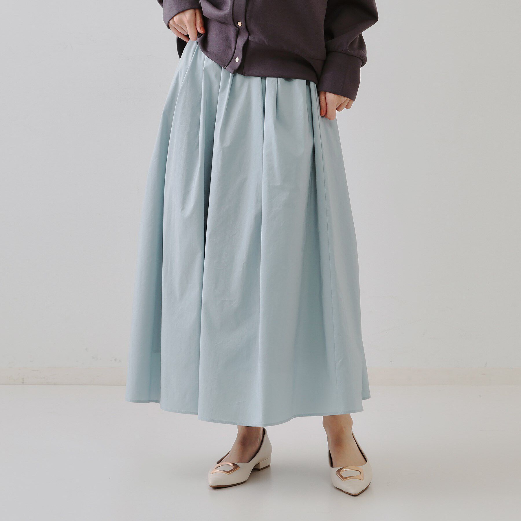 OPAQUE.CLIP「イージータックギャザースカート【洗濯機洗い可】」|スカート|サックスブルー(09
