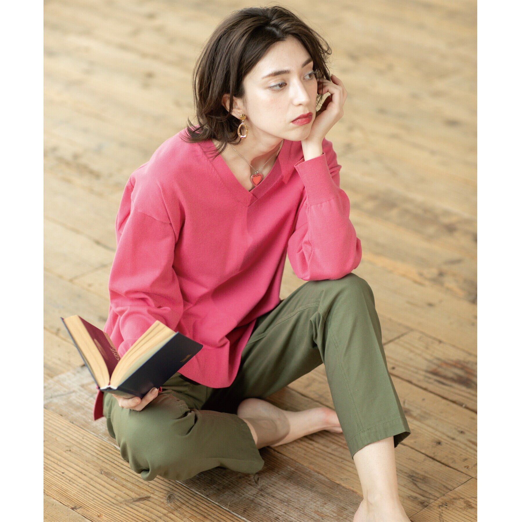 OPAQUE.CLIP「リラクシーVネックニット/オーガニックコツトン混【UV/洗濯機洗い可】」|ニット・セーター|