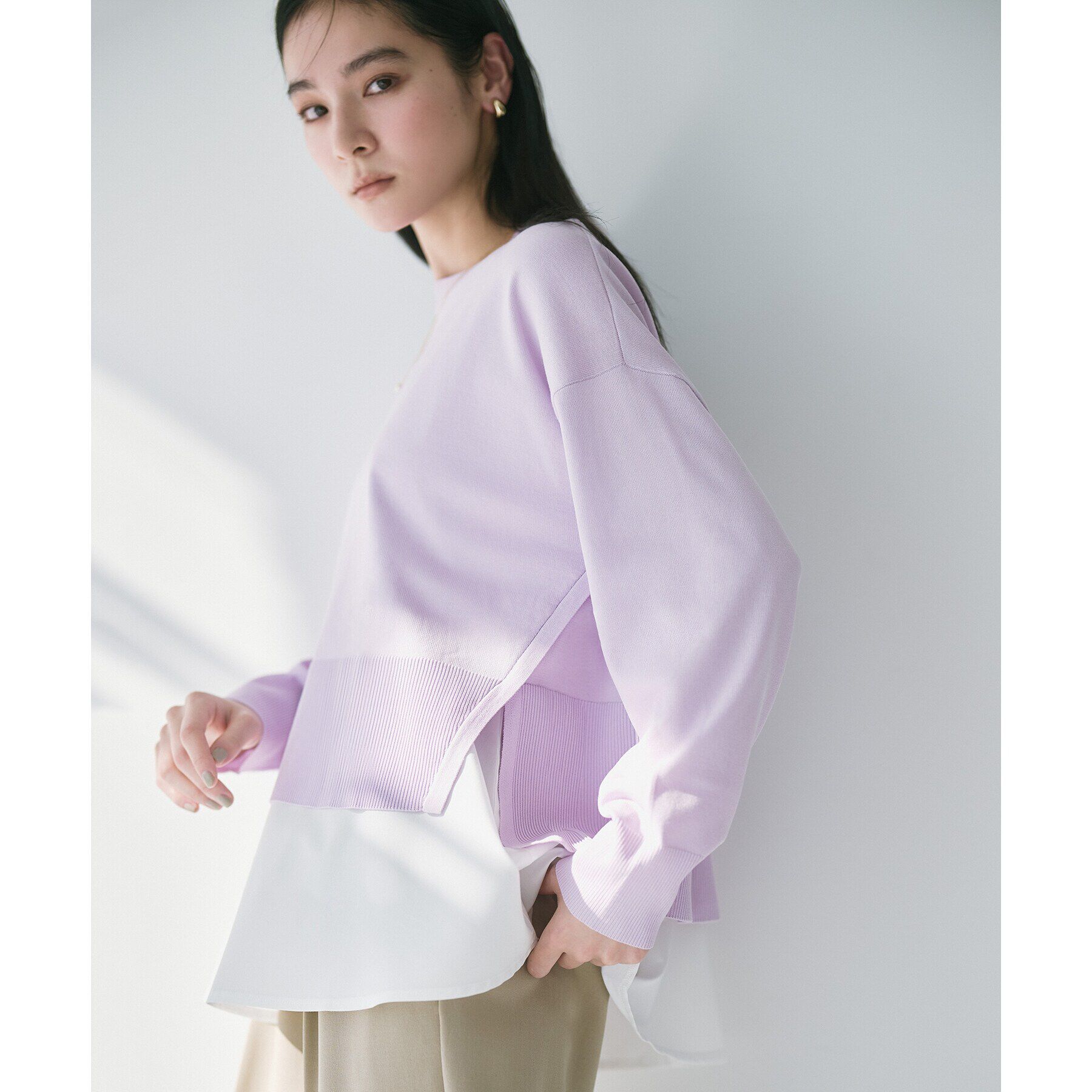 OPAQUE.CLIP「《ツインセット》ワイドニット&times;裾フレアタンクトップ【洗濯機洗い可/抗ピル】」|ニット・セーター|