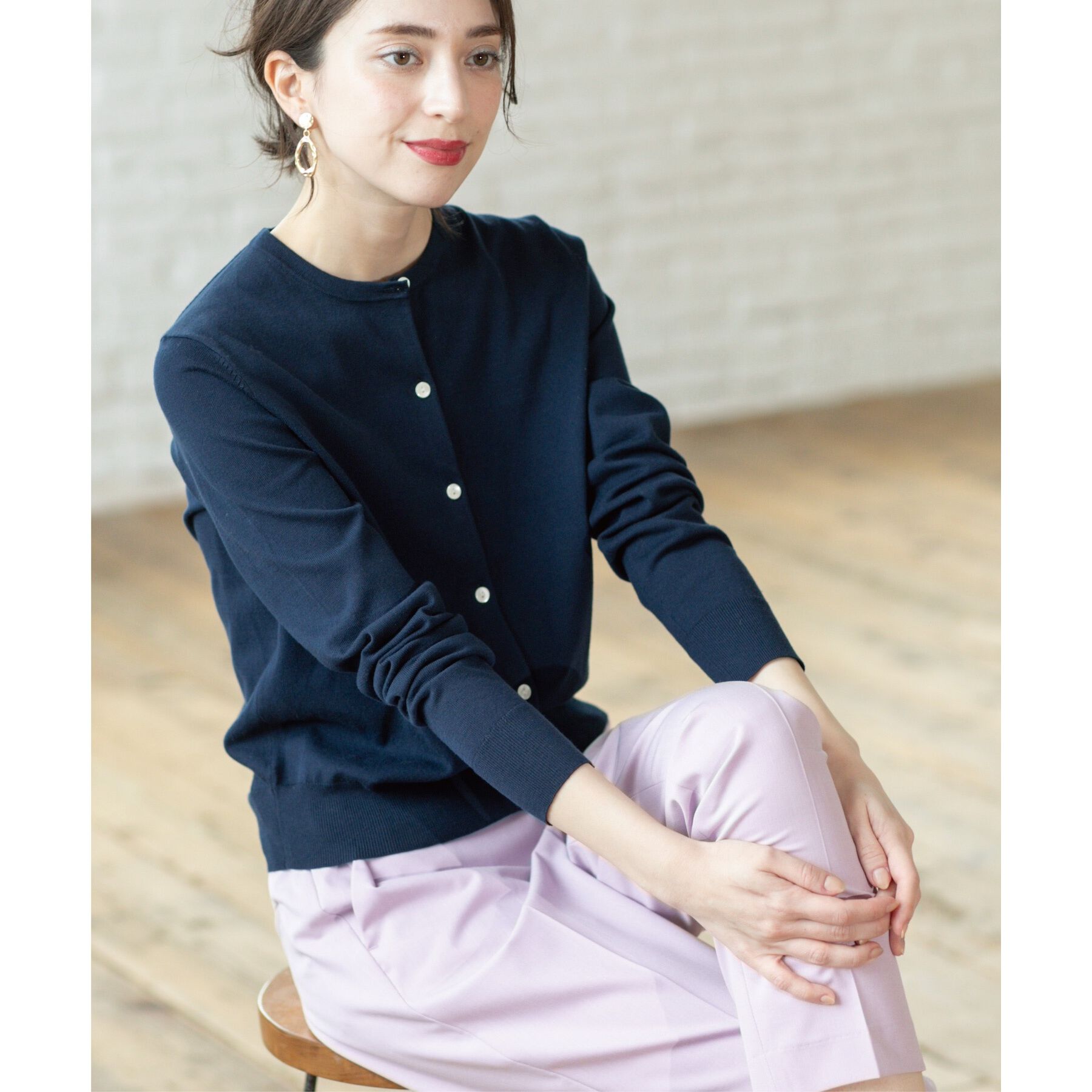 OPAQUE.CLIP「クルーネックニットカーディガン/オーガニックコットン混【UV/洗濯機洗い可】」|カーディガン|