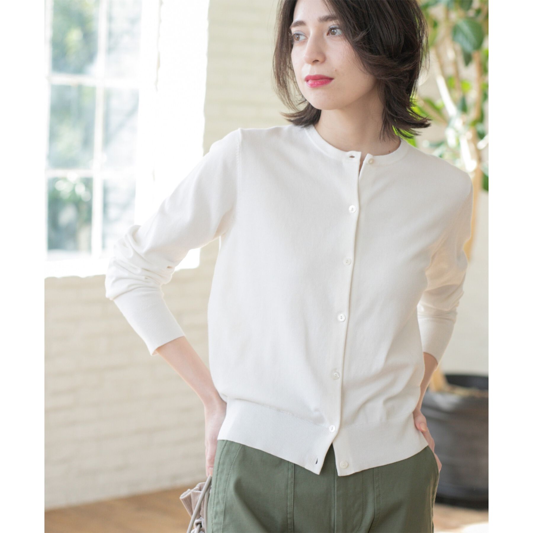 OPAQUE.CLIP「クルーネックニットカーディガン/オーガニックコットン混【UV/洗濯機洗い可】」|カーディガン|