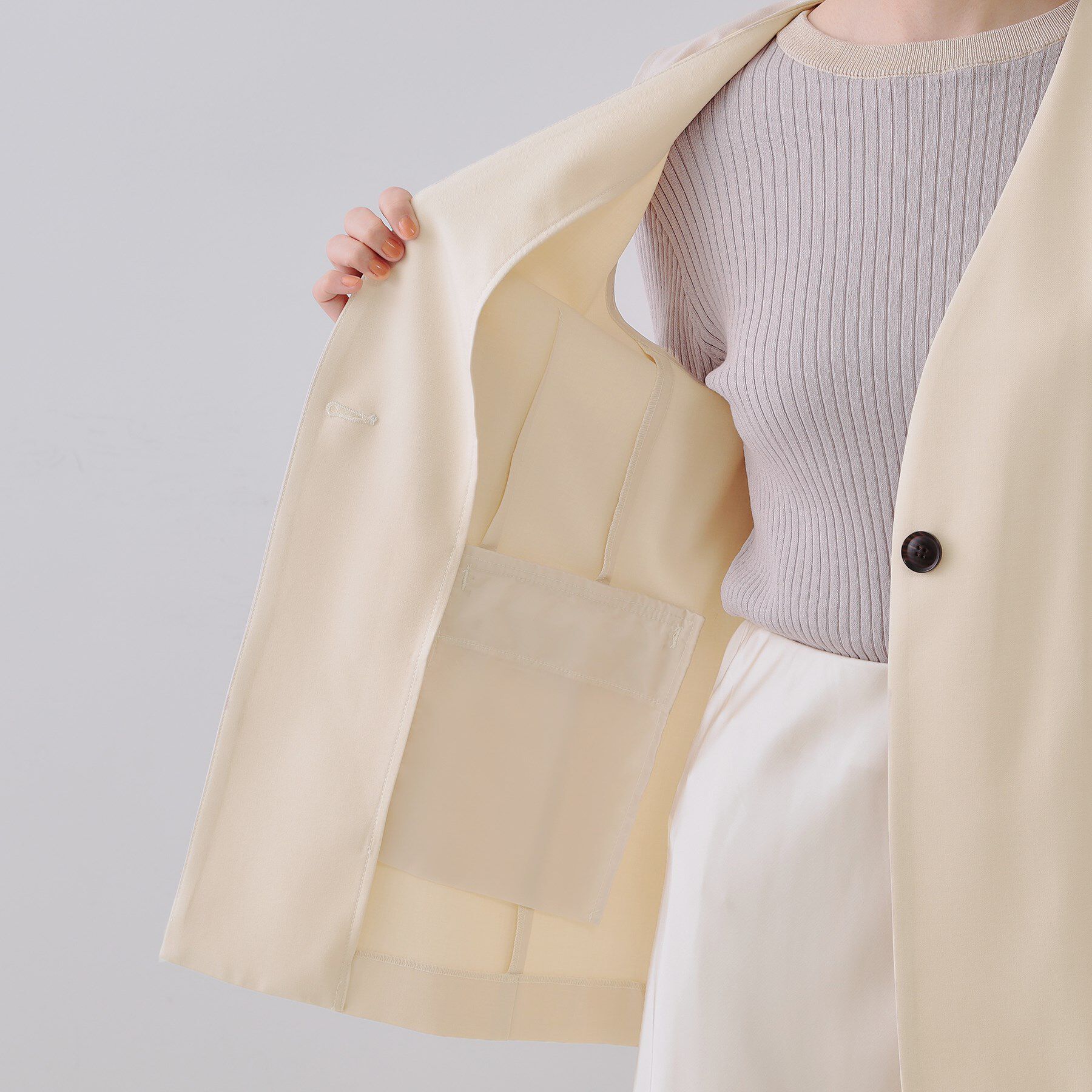 OPAQUE.CLIP「ノーカラーVネックジレ/セットアップ対応【洗濯機洗い可】」|ベスト・ジレ|