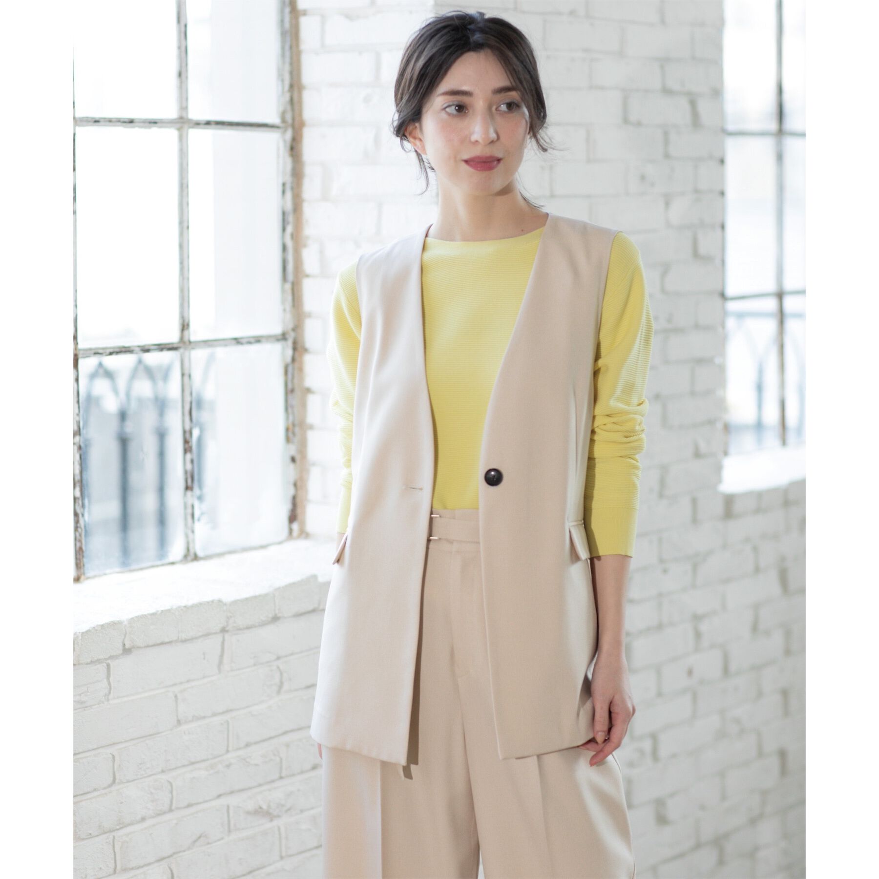 OPAQUE.CLIP「ノーカラーVネックジレ/セットアップ対応【洗濯機洗い可】」|ベスト・ジレ|