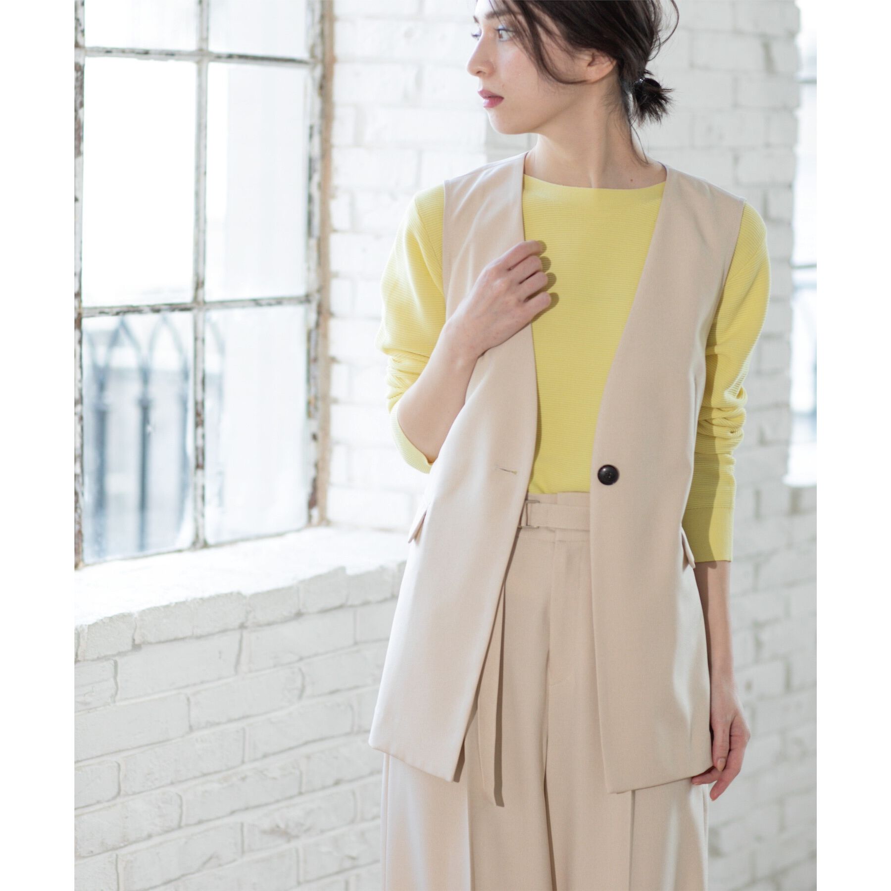 OPAQUE.CLIP「ノーカラーVネックジレ/セットアップ対応【洗濯機洗い可】」|ベスト・ジレ|ライトベージュ(05