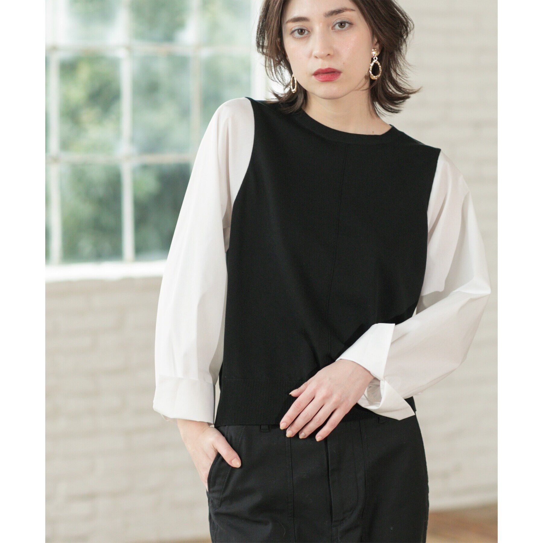 OPAQUE.CLIP「フハクボリュームスリーブドッキングニット【洗濯機洗い可】」|ニット・セーター|