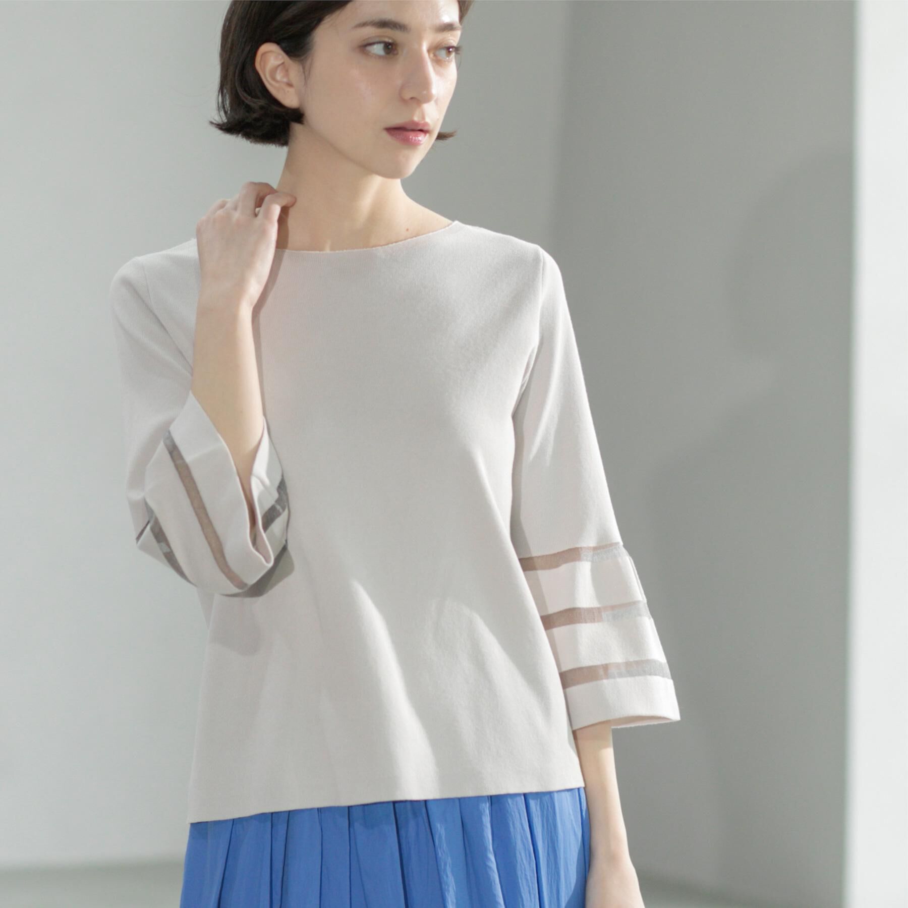 OPAQUE.CLIP「《6色展開》シアーボーダーフレアスリーブニット【洗濯機洗い可】」|ニット・セーター|